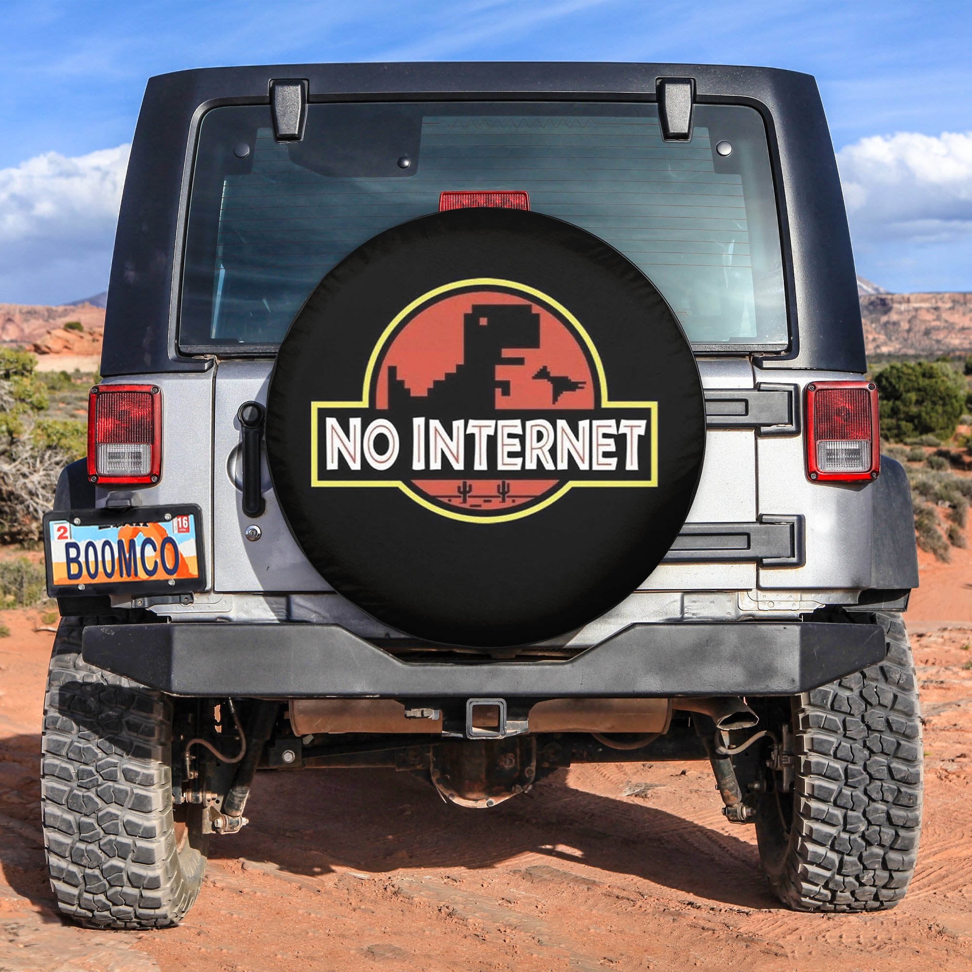 Jurasic Dinosaur Funny No Internet Spare Tire Covers Gift For Campers Nearkii