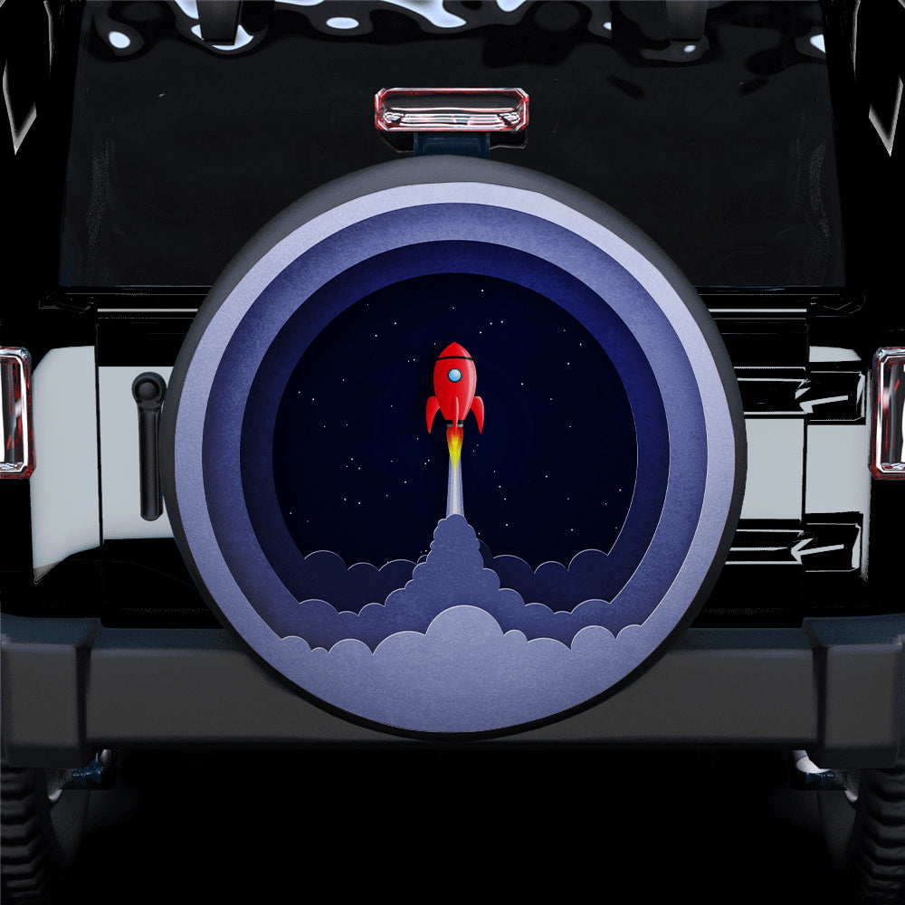 Spaceship Up Paper Cut Style Car Spare Tire Covers Gift For Campers Nearkii