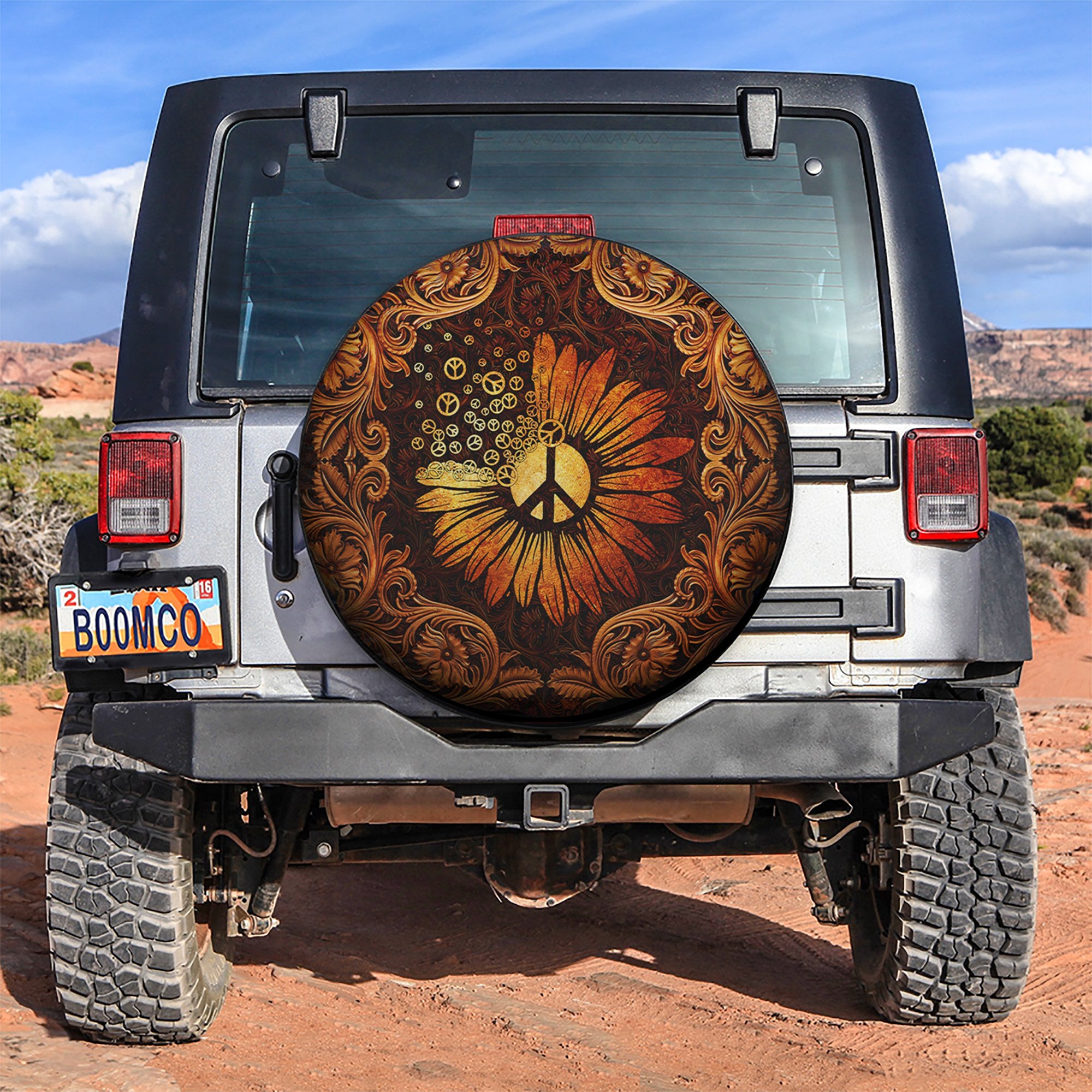 Peace Sign Sunflower Car Spare Tire Covers Gift For Campers Nearkii