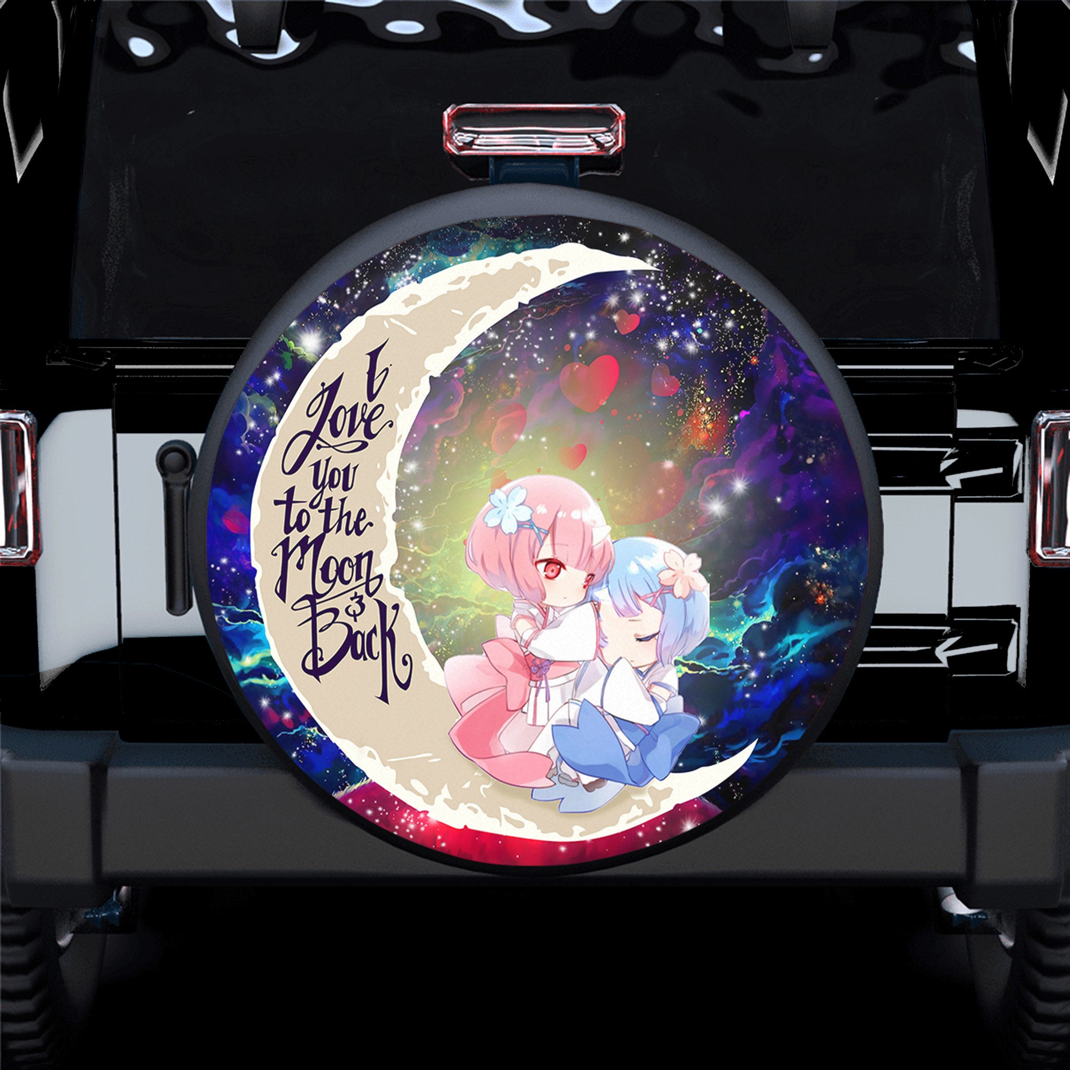 Ram And Rem Rezero Love You To The Moon Galaxy Spare Tire Covers Gift For Campers Nearkii