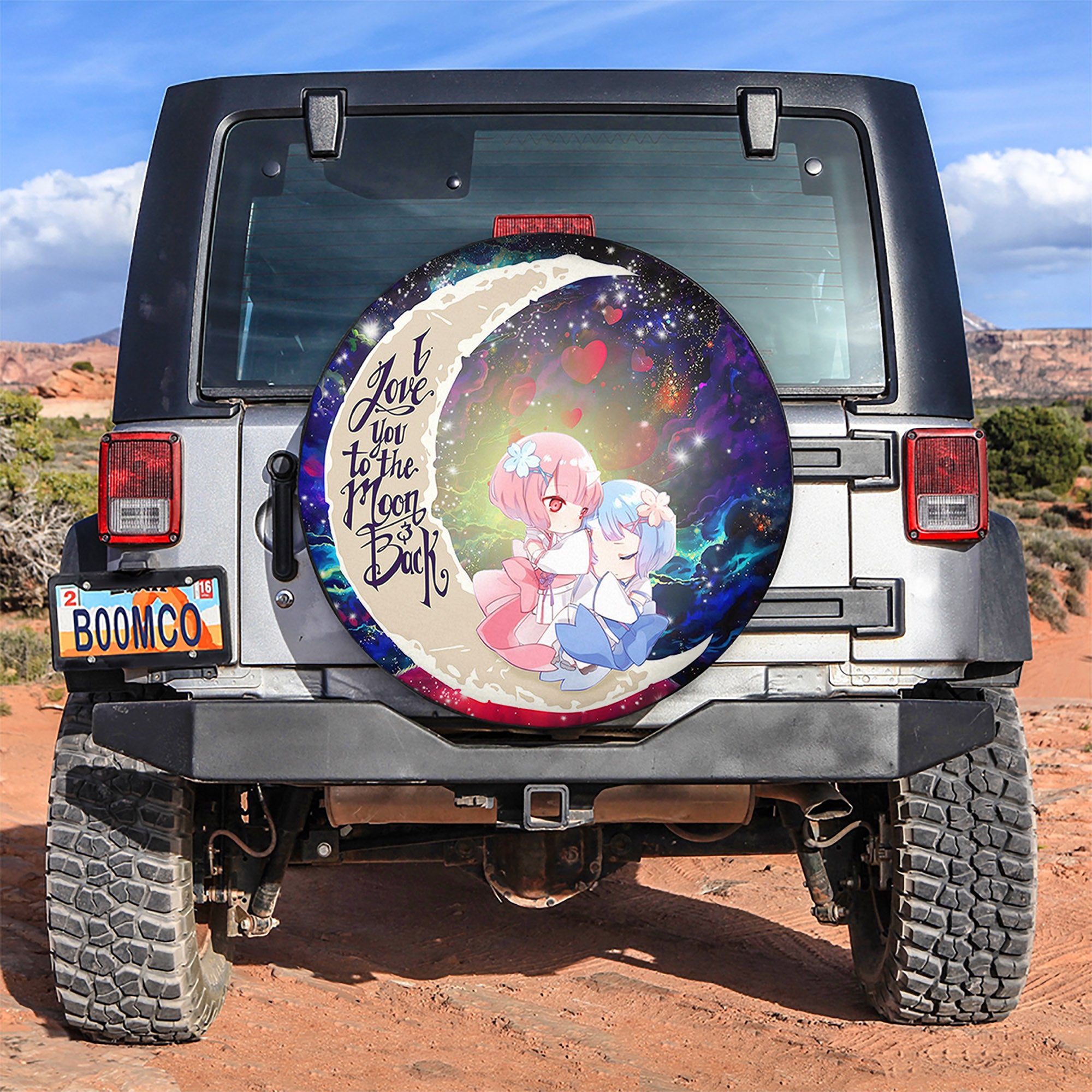 Ram And Rem Rezero Love You To The Moon Galaxy Spare Tire Covers Gift For Campers Nearkii