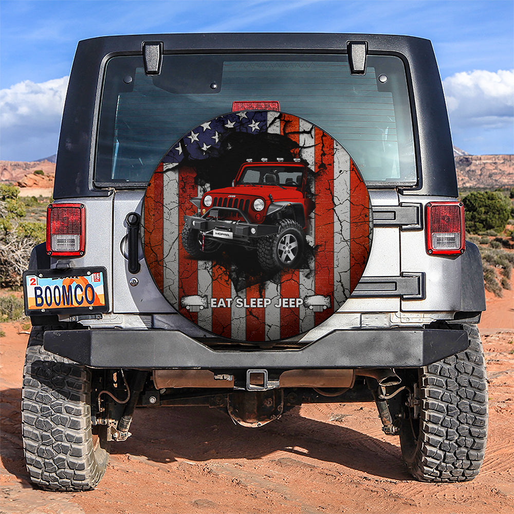 Red Jeep American Flag Car Spare Tire Covers Gift For Campers Nearkii