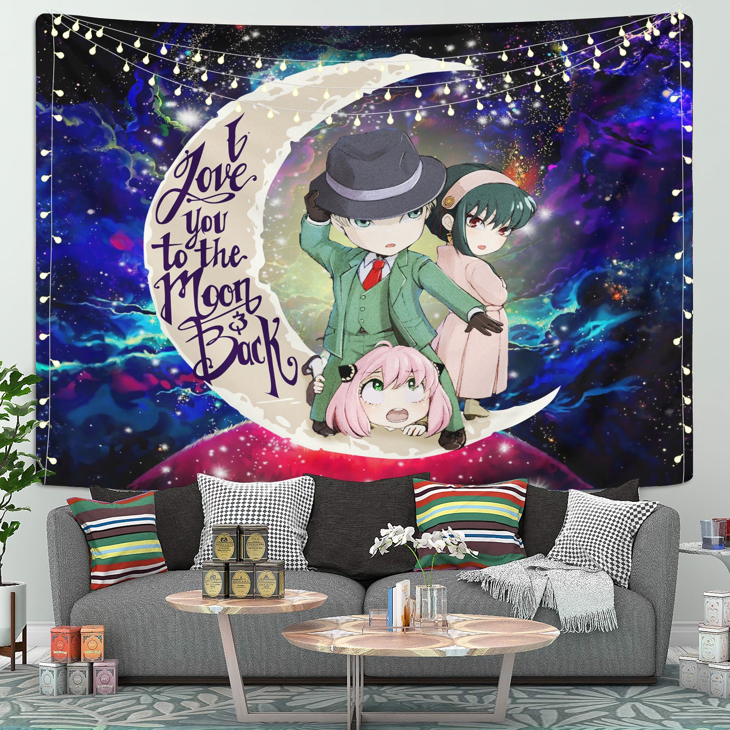 Spy x Family Love You To The Moon Galaxy Tapestry Room Decor Nearkii