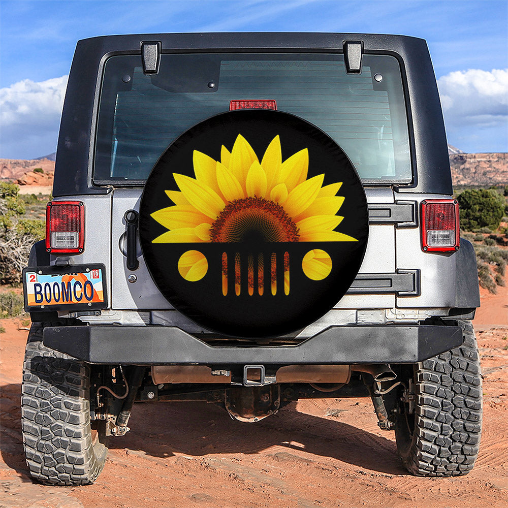 Sunflower Jeep Face Car Spare Tire Covers Gift For Campers Nearkii