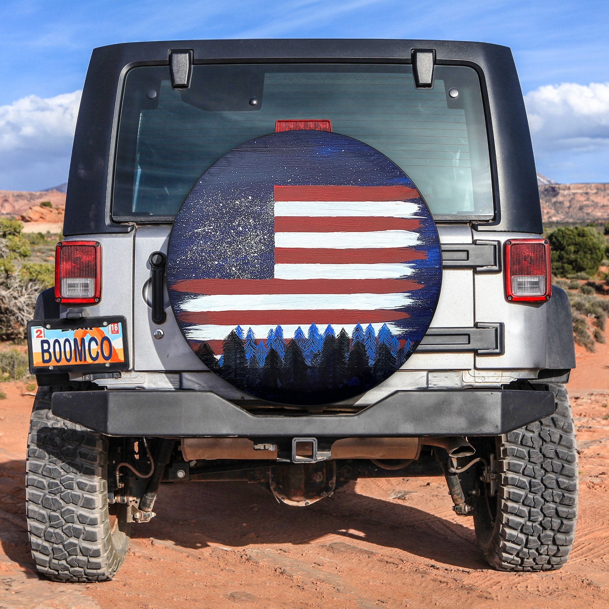 Tire Cover Central Paws US American Flag Night Sky Forest Spare Tire Cover Gift For Campers Nearkii