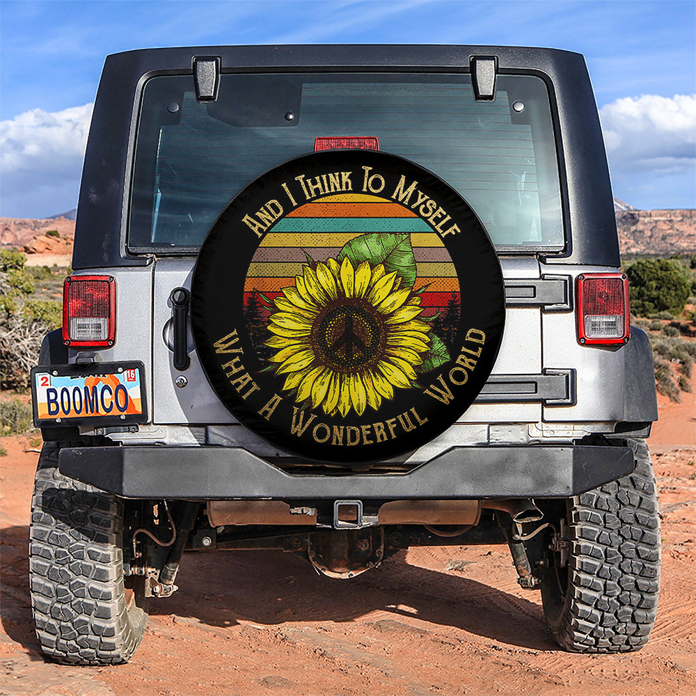 Wonderful World Sunflower Hippie Car Spare Tire Covers Gift For Campers Nearkii