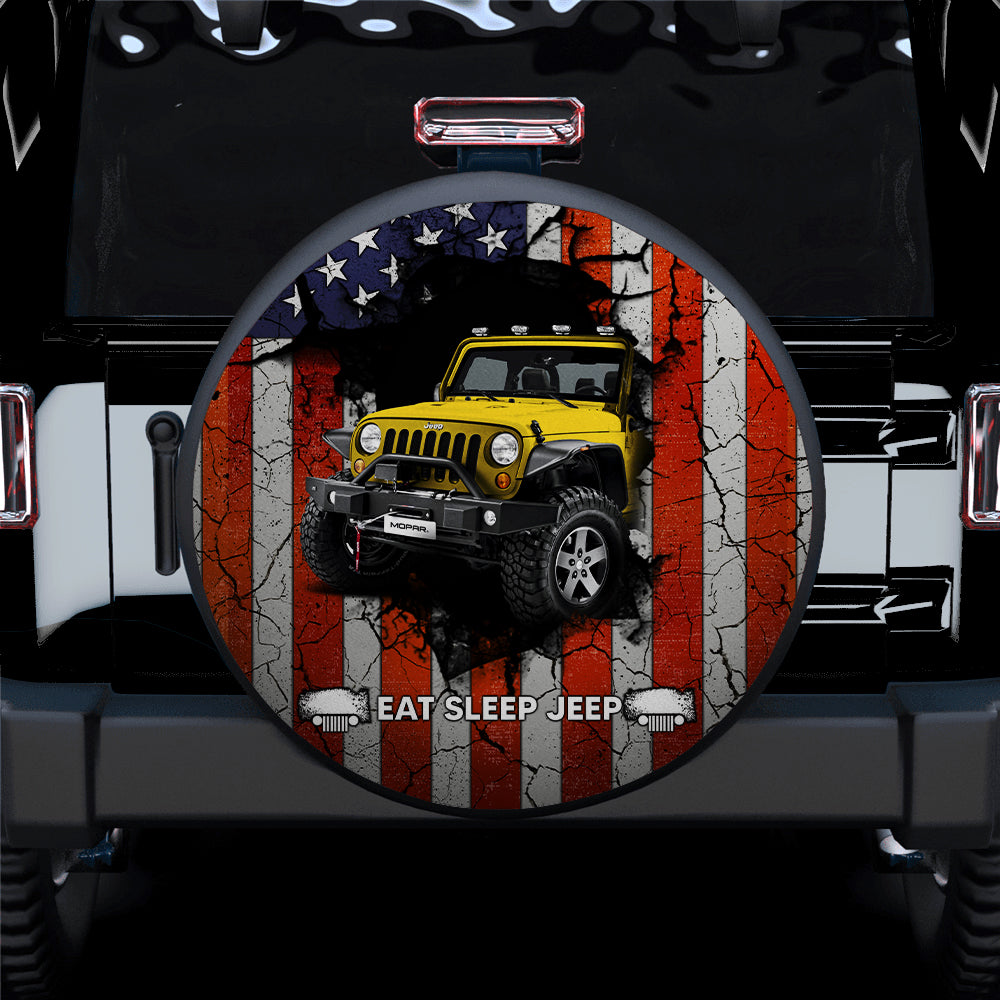 Yellow Jeep American Flag Car Spare Tire Covers Gift For Campers Nearkii
