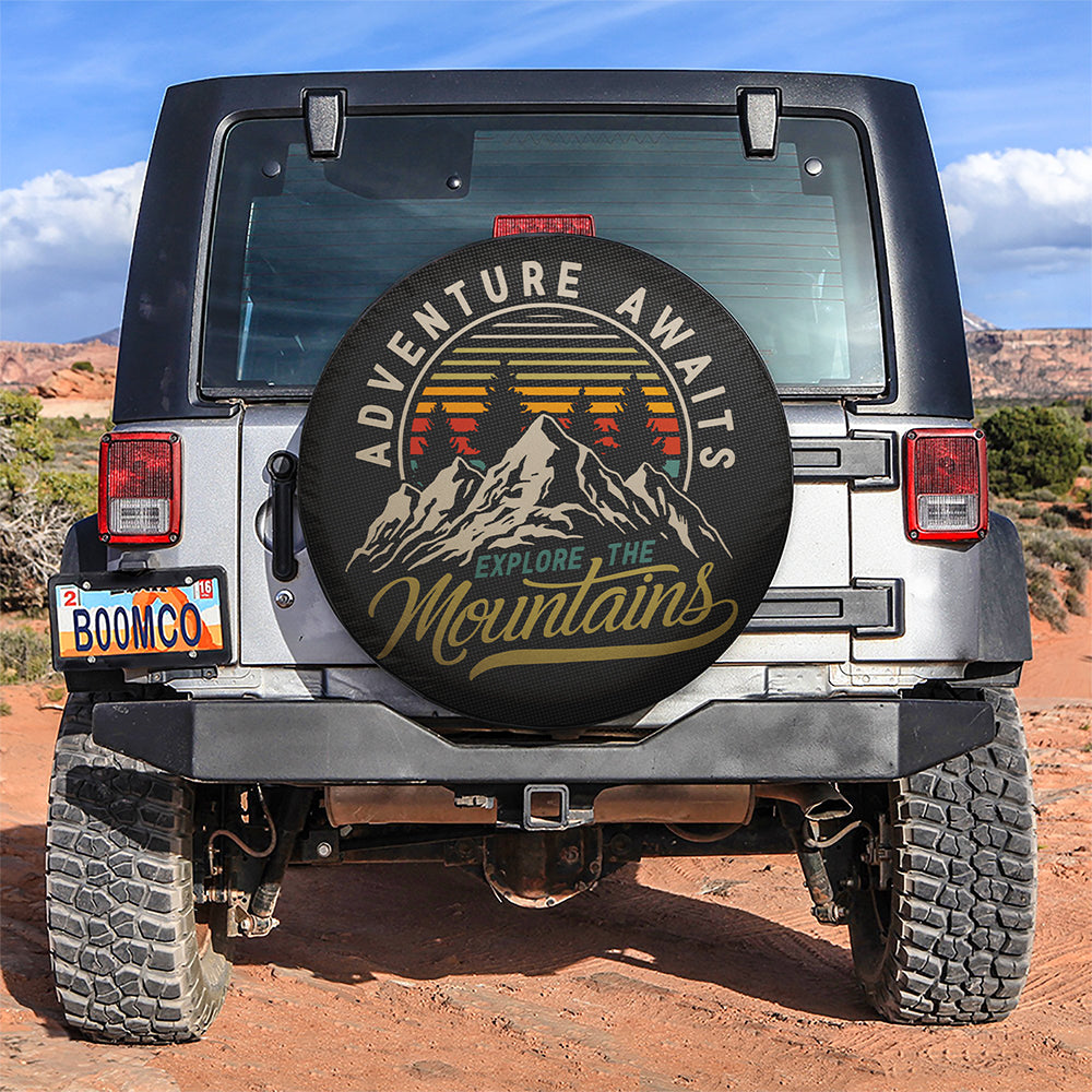 Aventure Awaits Explore The Mountains Car Spare Tire Covers Gift For Campers Nearkii