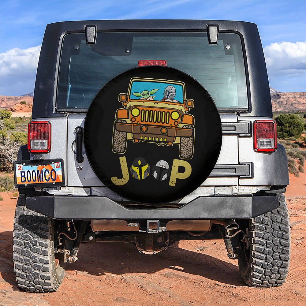 Baby Yoda And Mandalorian Riding Jeep Funny Car Spare Tire Covers Gift For Campers Nearkii