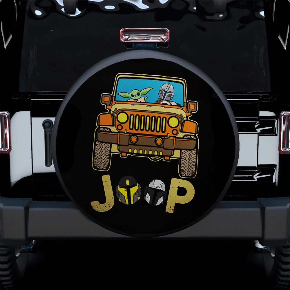 Baby Yoda And Mandalorian Riding Jeep Funny Car Spare Tire Covers Gift For Campers Nearkii