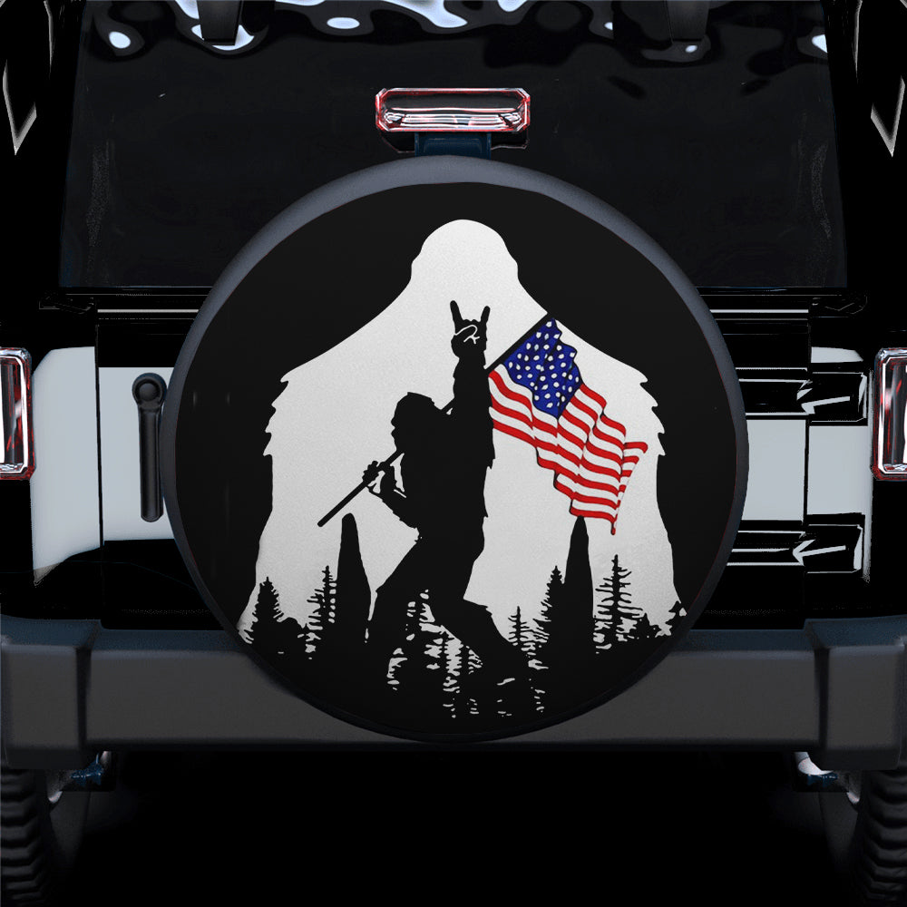 Funny Bigfoot Flag American Independence Day Jeep Car Spare Tire Cover Gift For Campers Nearkii