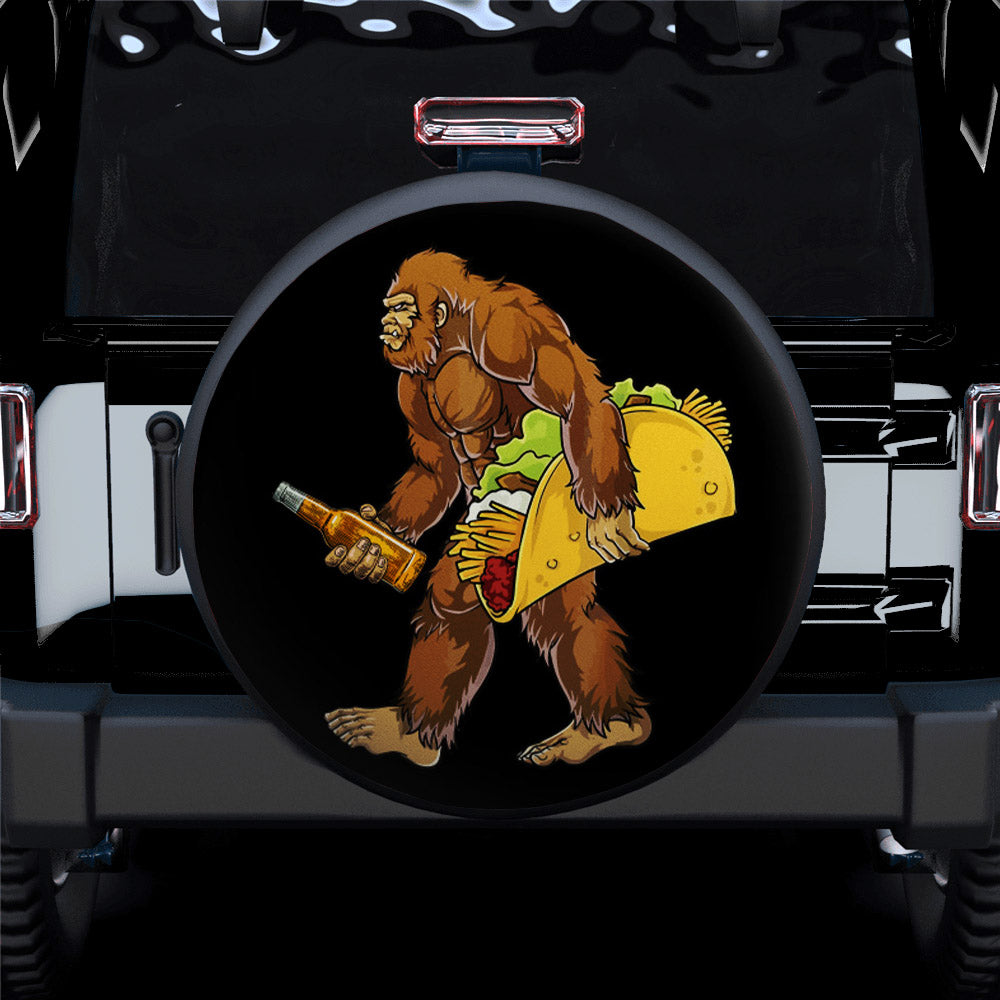 Bigfoot Carrying Taco and Beer Car Spare Tire Covers Gift For Campers Nearkii