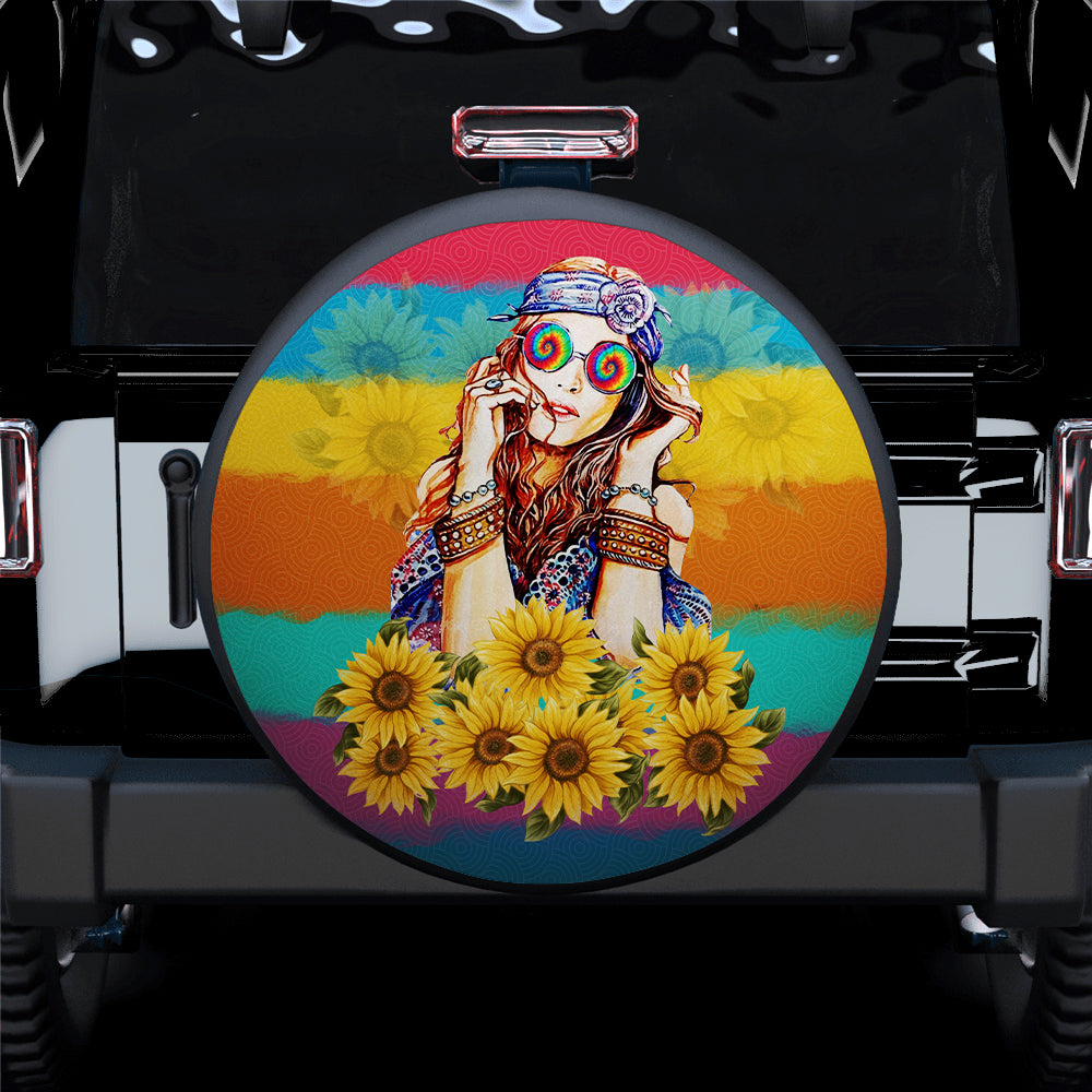 Boho Girl Sunflower Car Spare Tire Covers Gift For Campers Nearkii