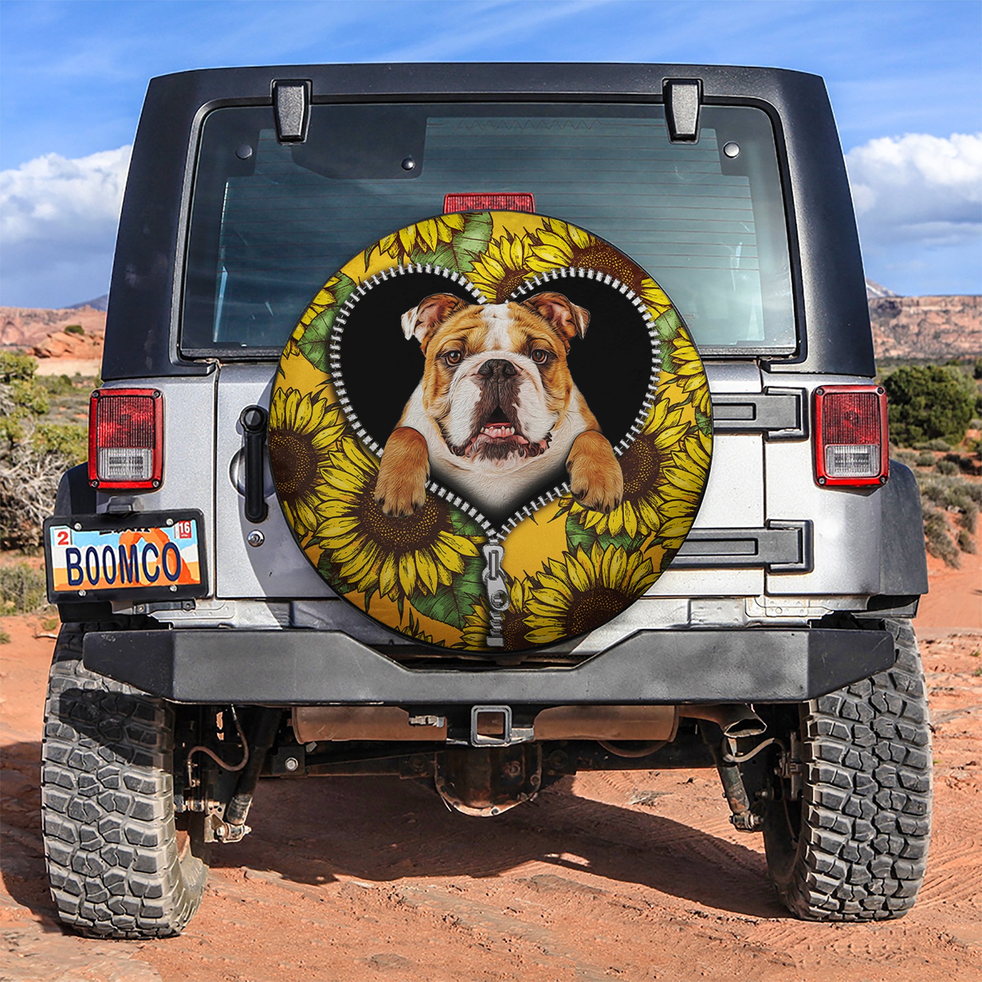 Bulldog Sunflower Zipper Car Spare Tire Covers Gift For Campers Nearkii