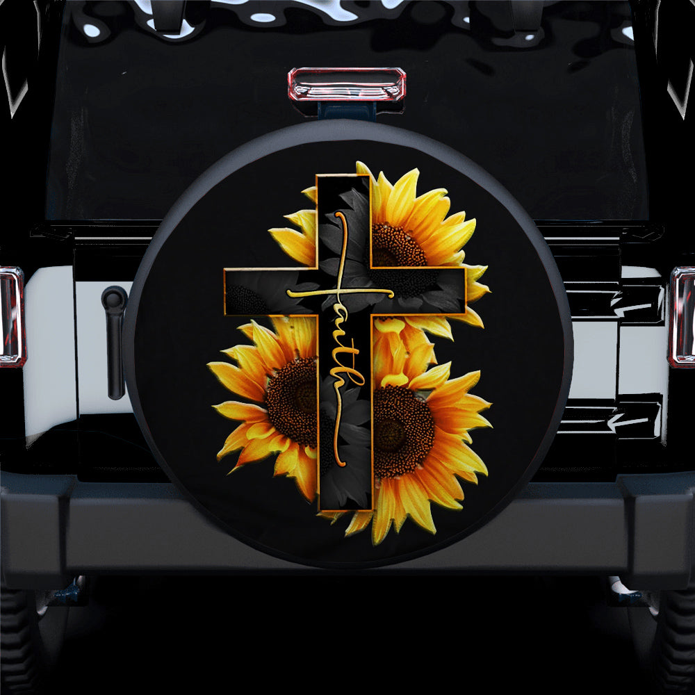 Cross Sunflower Faith Car Spare Tire Covers Gift For Campers Nearkii