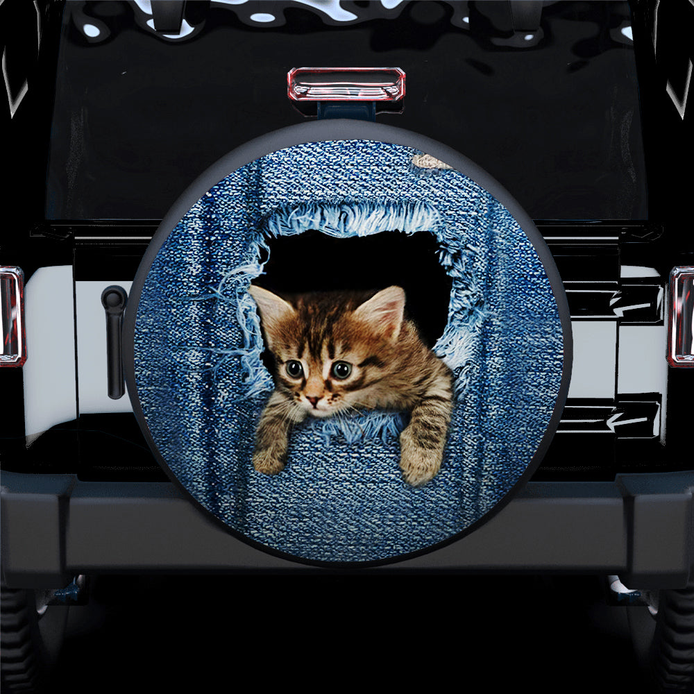 Cute Kitty Cat Jean Hiding Jeep Car Spare Tire Covers Gift For Campers Nearkii