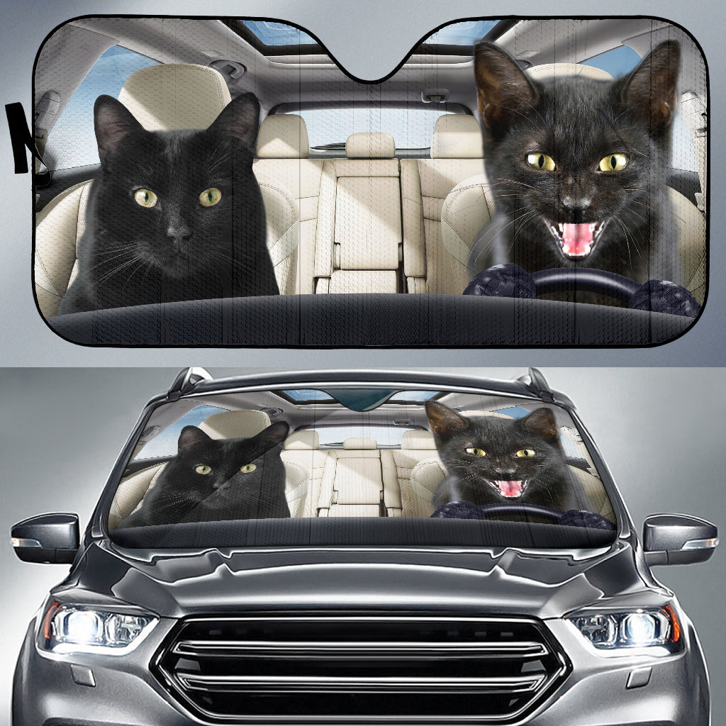 Funny Black Cats Driving Car Auto Sunshades Nearkii
