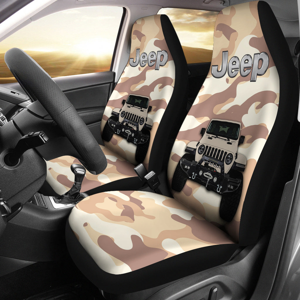 Cream White Jeep Camouflage Premium Custom Car Seat Covers Decor Protectors Nearkii