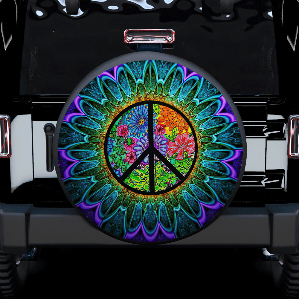 Hippie Rainbow Colorful Sunflower Car Spare Tire Covers Gift For Campers Nearkii