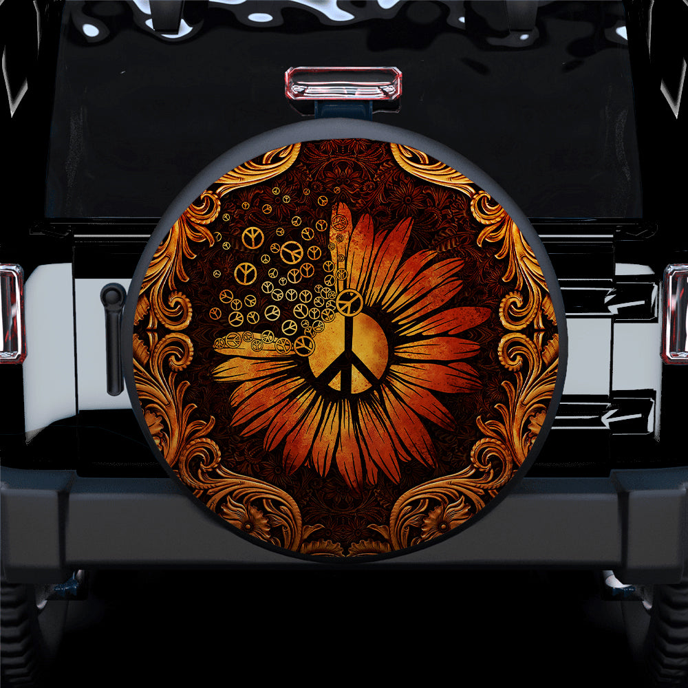 Peace Sign Sunflower Car Spare Tire Covers Gift For Campers Nearkii