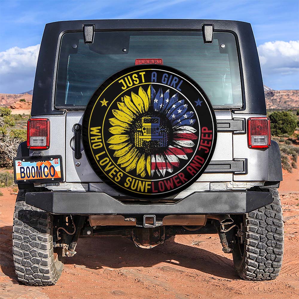 Just A Girl Who Love Sunflower American Car Spare Tire Covers Gift For Campers Nearkii
