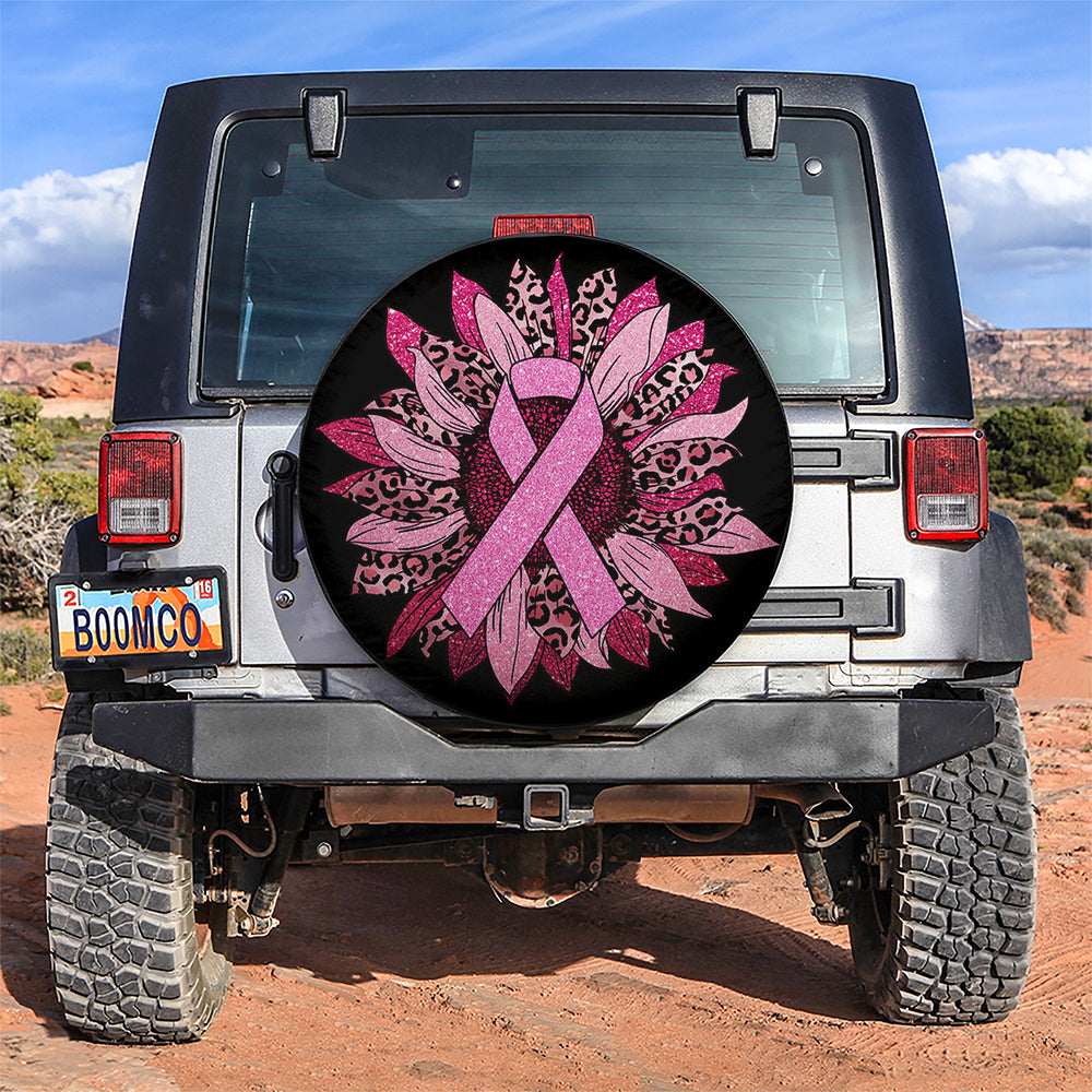 Leopard Sunflower Ribbon Pink Awareness Car Spare Tire Covers Gift For Campers Nearkii