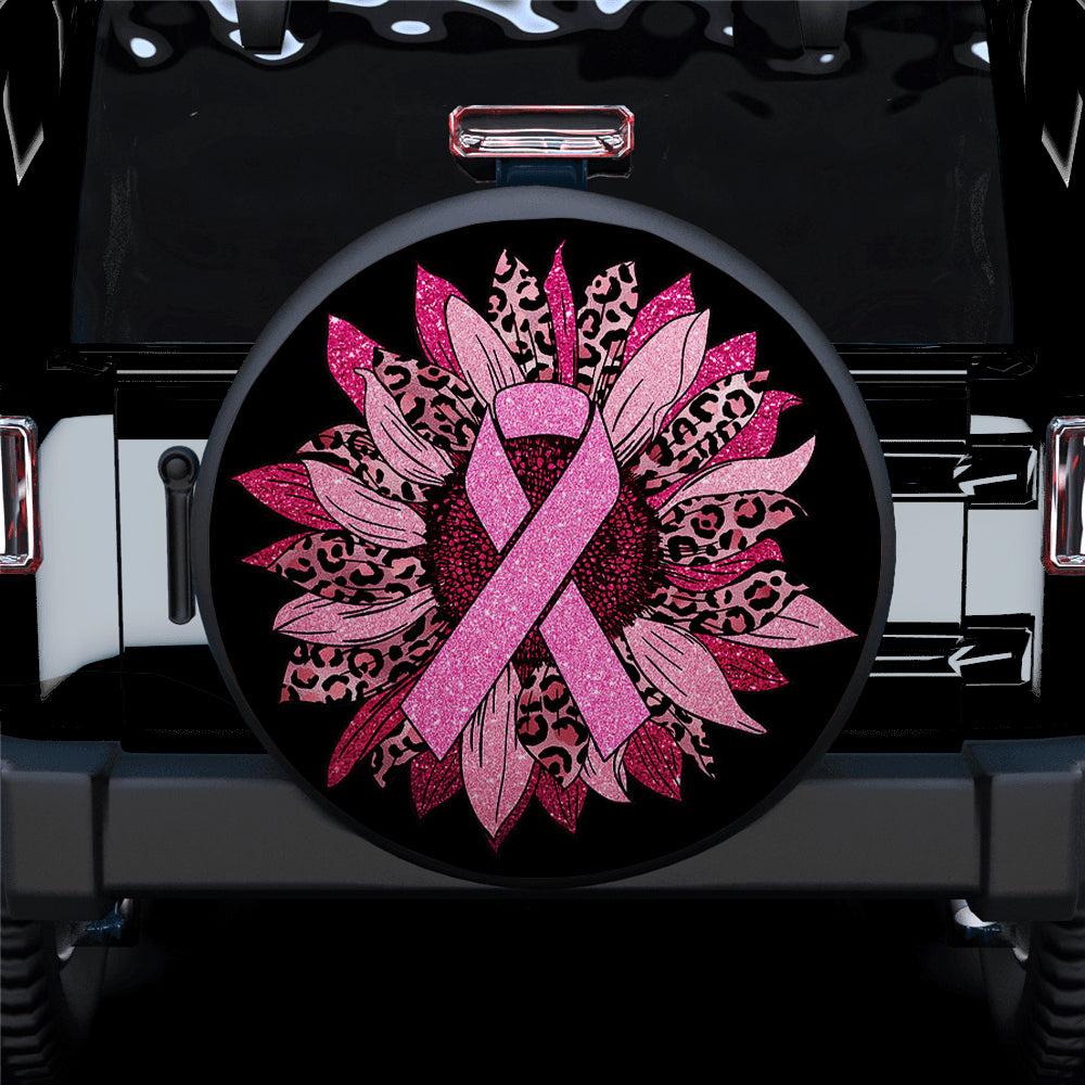 Leopard Sunflower Ribbon Pink Awareness Car Spare Tire Covers Gift For Campers Nearkii