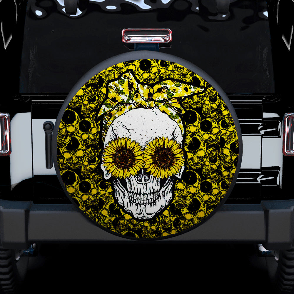 Sunflower Girl Skull Hippie Car Spare Tire Cover Gift For Campers Nearkii