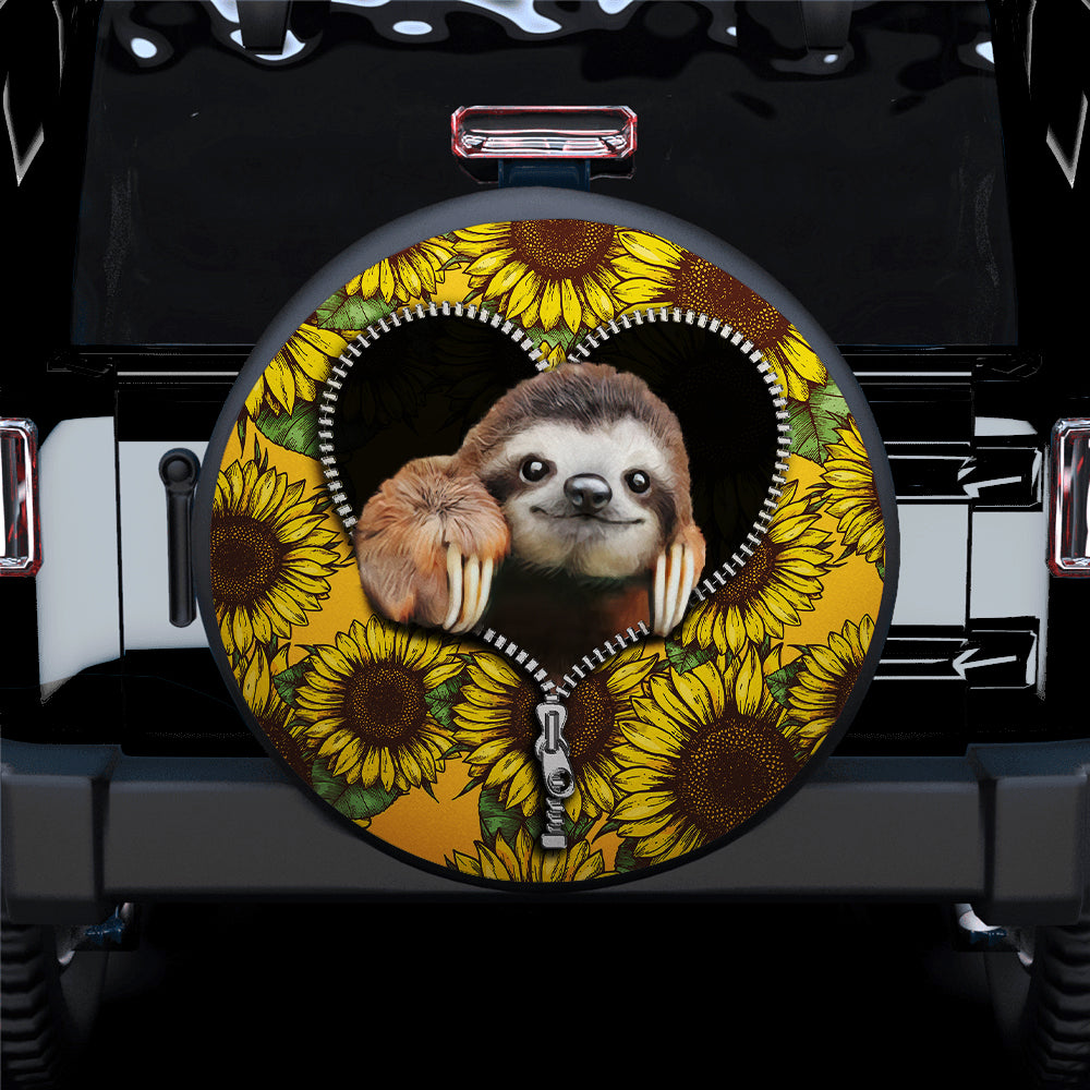 Sloth Cute Sunflower Zipper Car Spare Tire Covers Gift For Campers Nearkii