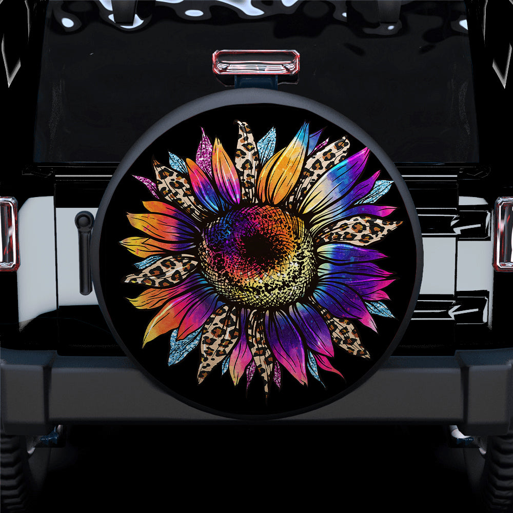Sunflower Colorful Leopard Jeep Car Spare Tire Covers Gift For Campers Nearkii