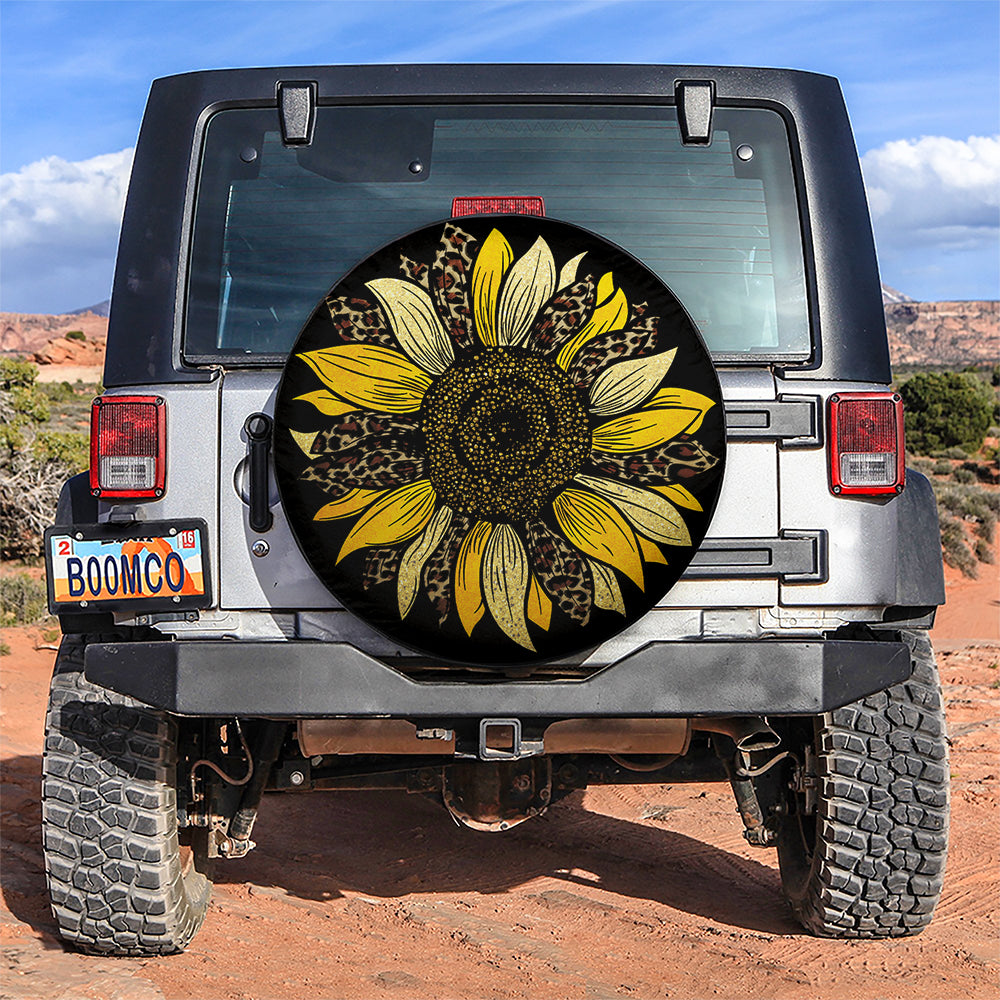 Sunflower Leopard Car Spare Tire Covers Gift For Campers Nearkii