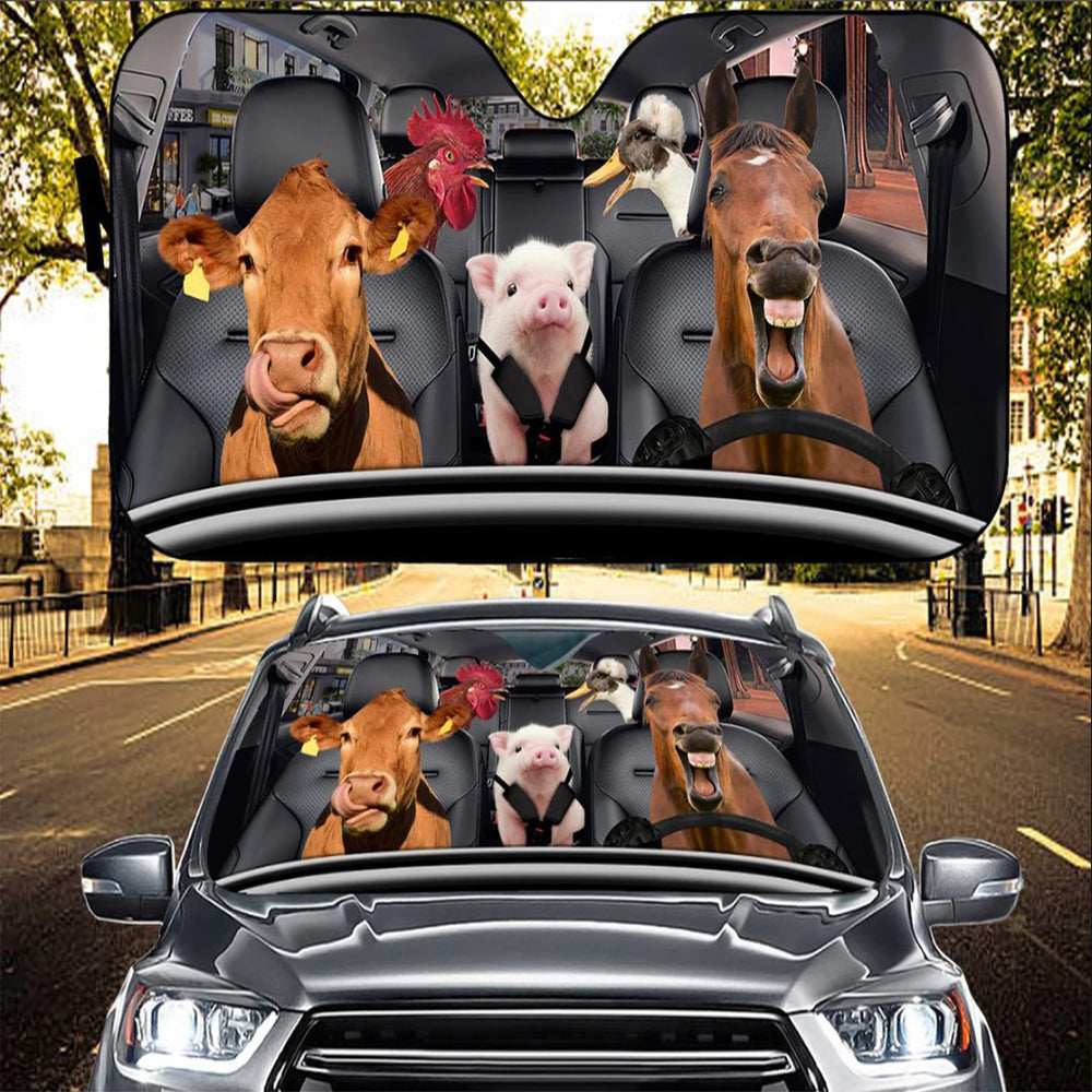 Horse Chicken Cow Pig Family Car Auto Sunshades Nearkii