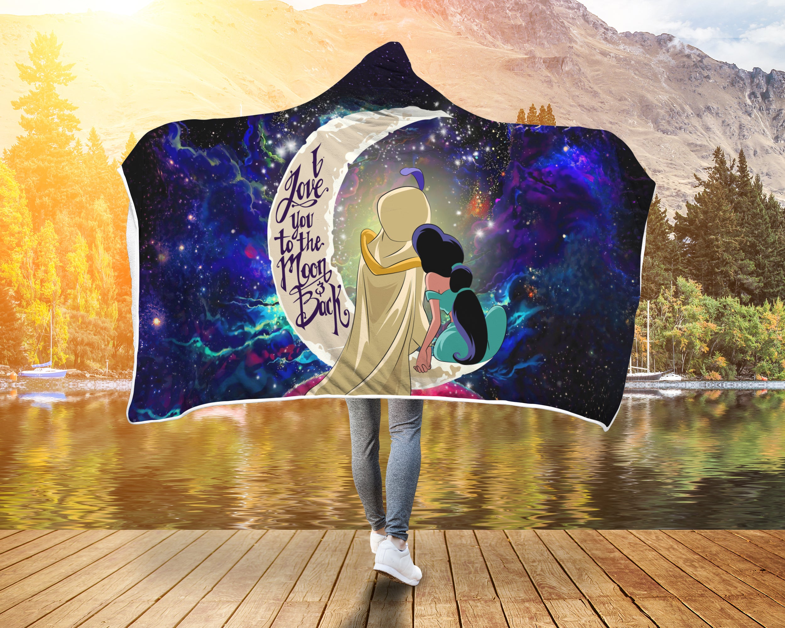Aladin Couple Love You To The Moon Galaxy Economy Hooded Blanket Nearkii