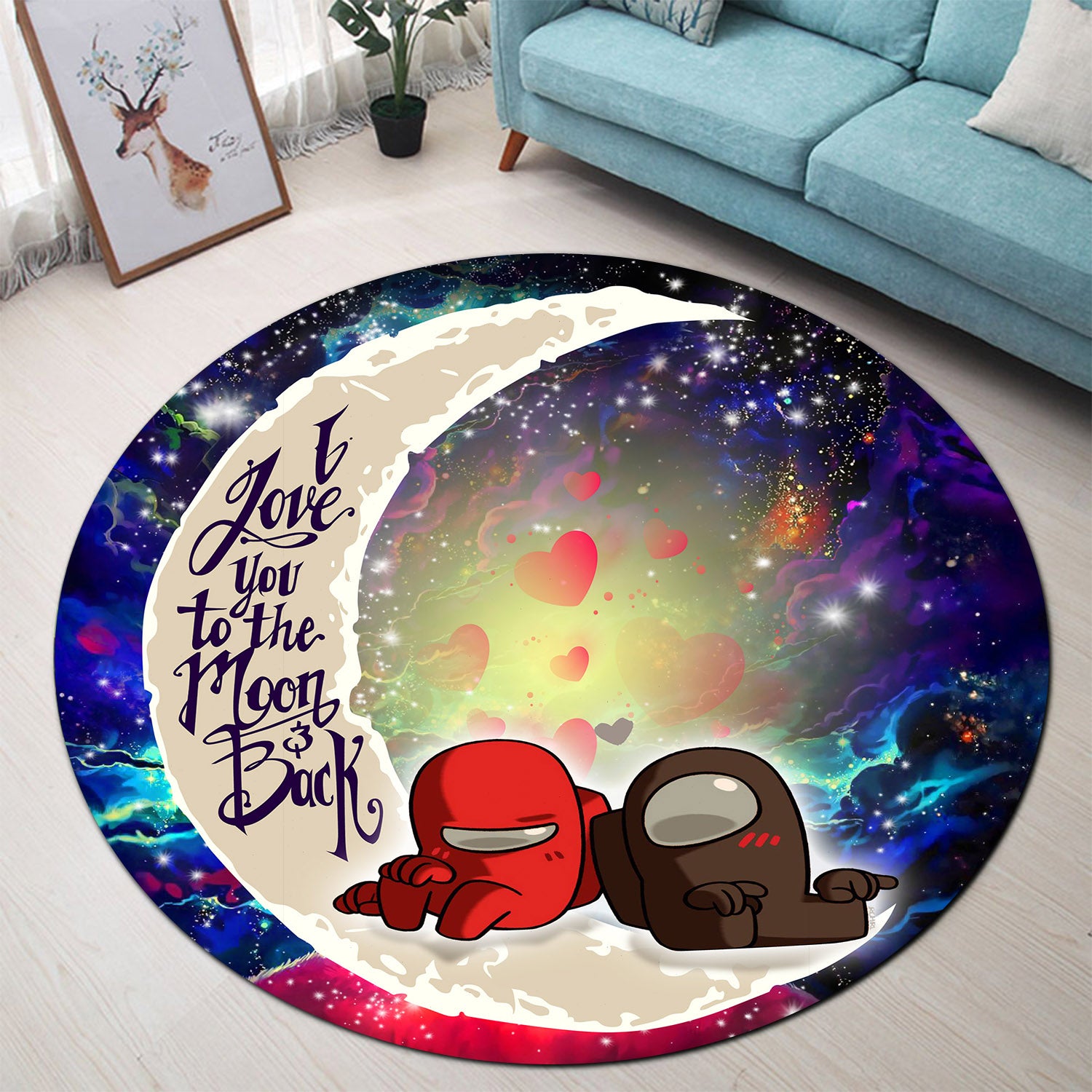 Among Us Couple Love You To The Moon Galaxy Round Carpet Rug Bedroom Livingroom Home Decor Nearkii