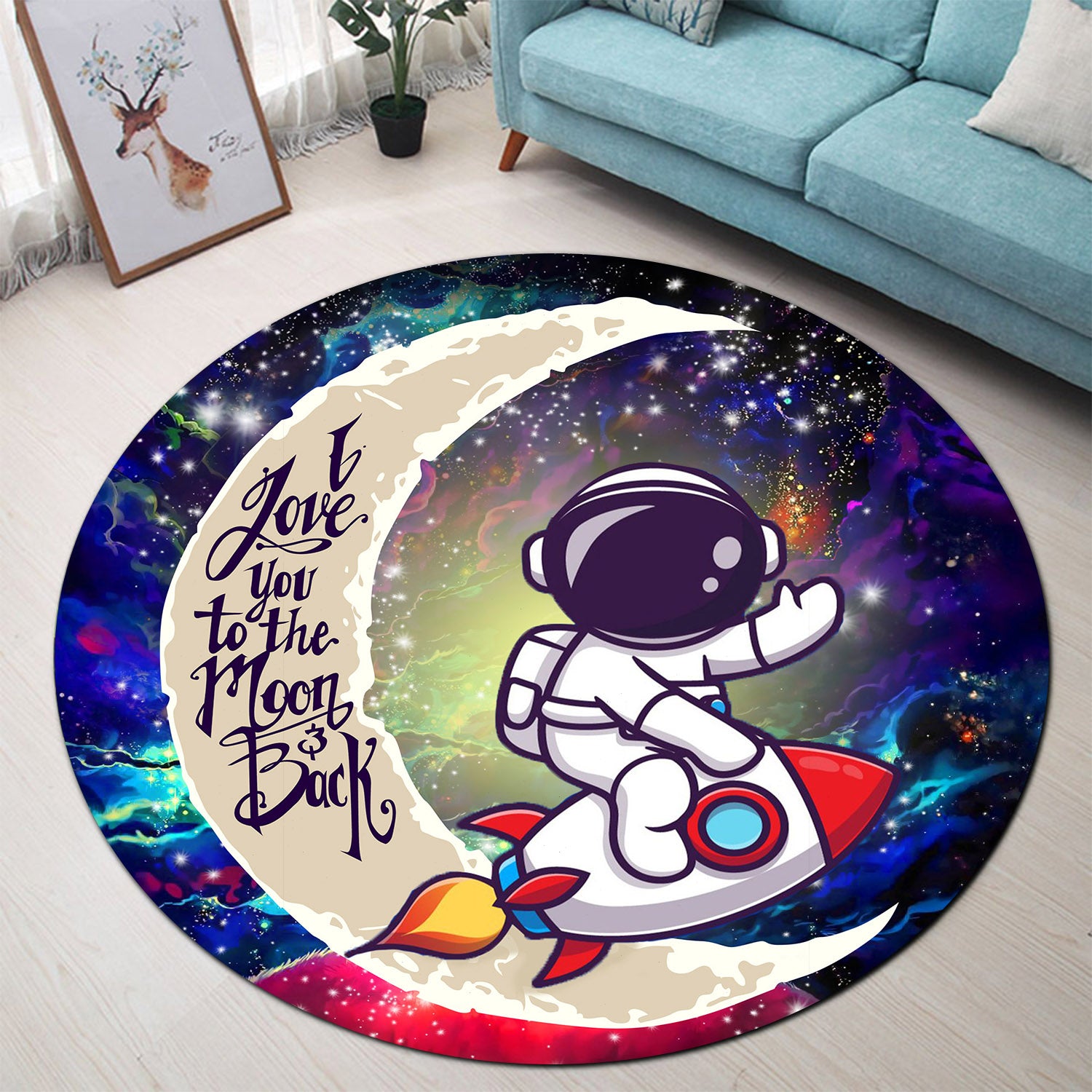 Astronaut Chibi Love You To The Moon Galaxy Round Carpet Rug Bedroom Livingroom Home Decor Nearkii