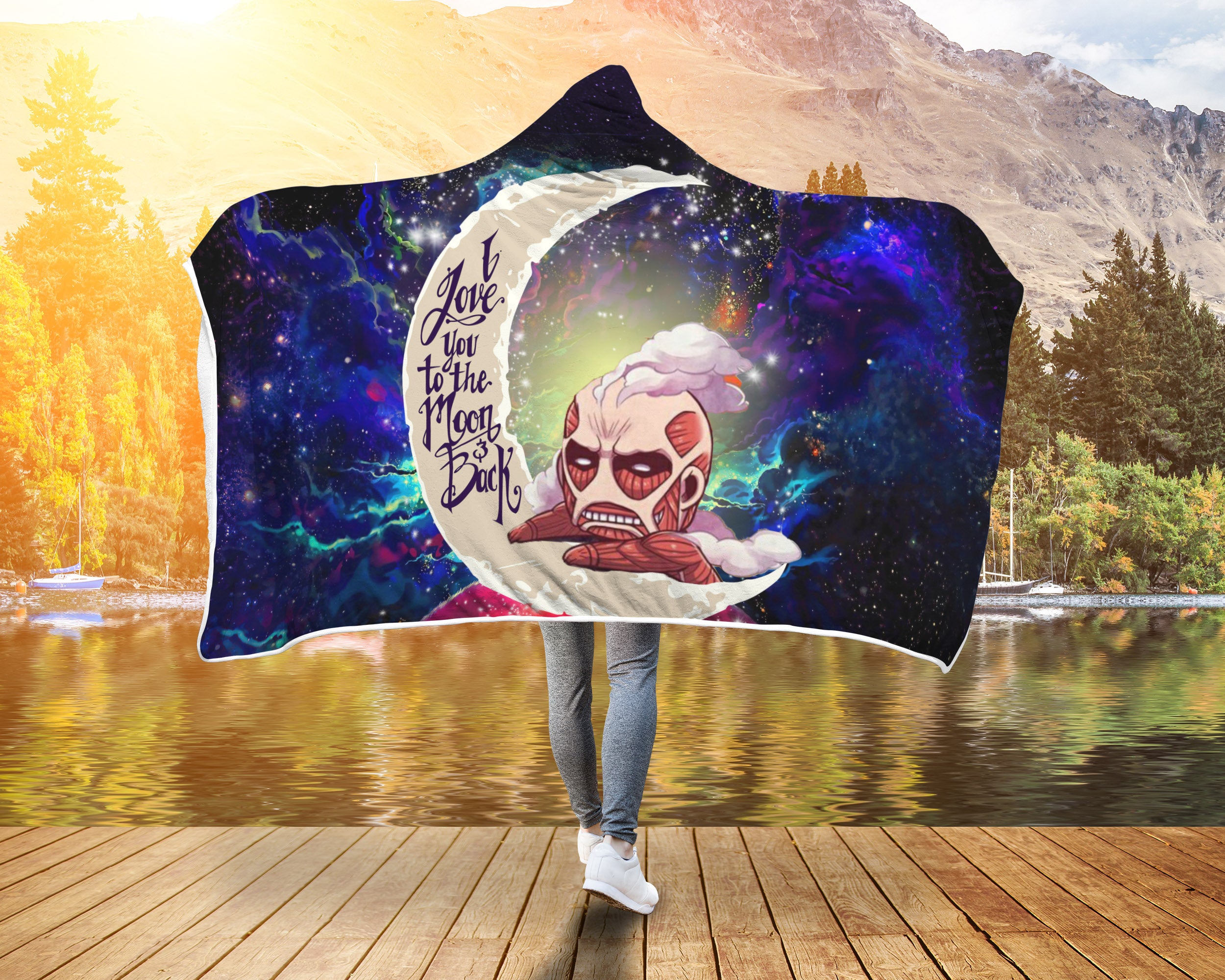 Attack on titan Love You To The Moon Galaxy Economy Hooded Blanket Nearkii