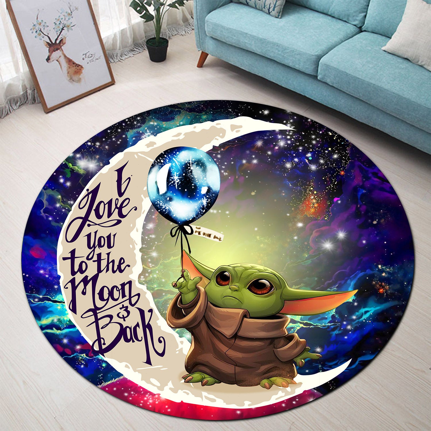 Baby Yoda Love You To The Moon Galaxy Round Carpet Rug Bedroom Livingroom Home Decor Nearkii