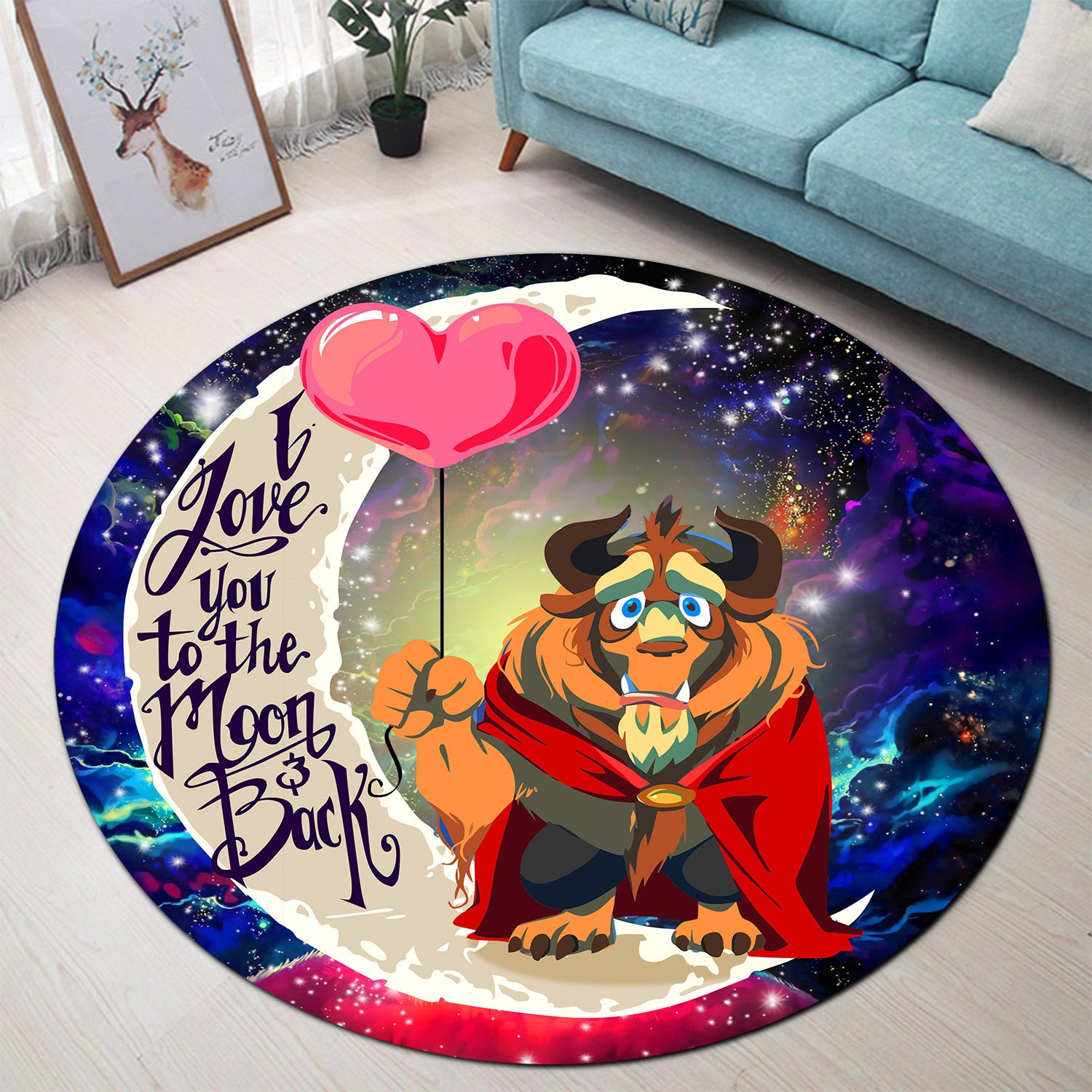 Beauty And The Beast Love You To The Moon Galaxy Round Carpet Rug Bedroom Livingroom Home Decor Nearkii