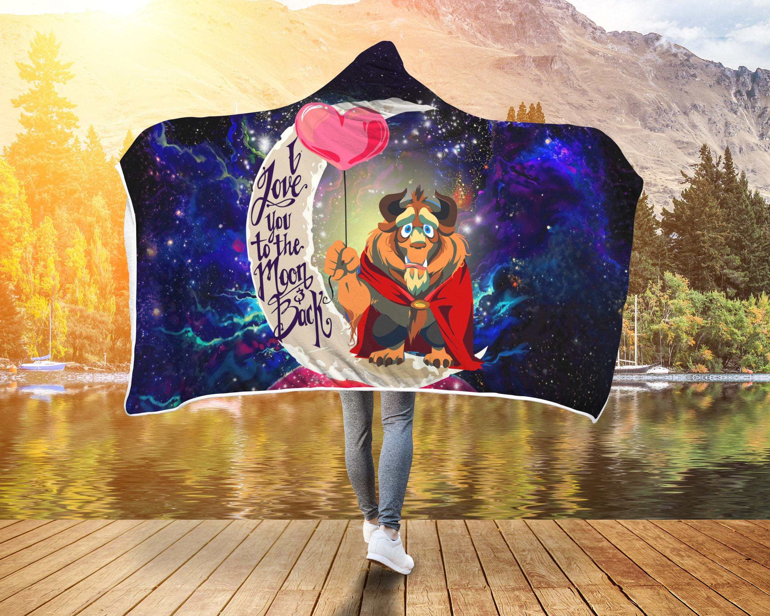 Beauty And The Beast Love You To The Moon Galaxy Economy Hooded Blanket Nearkii