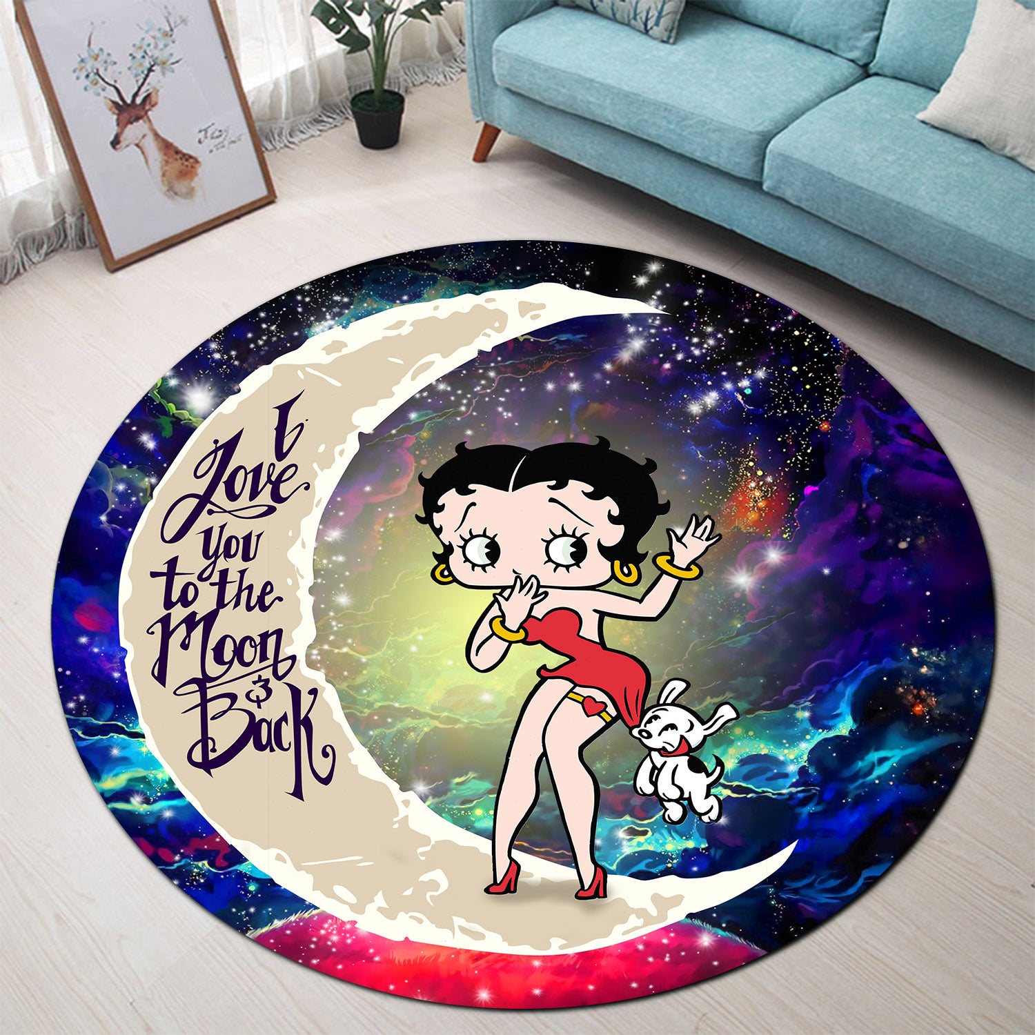 Betty Boop Love You To The Moon Galaxy Round Carpet Rug Bedroom Livingroom Home Decor Nearkii
