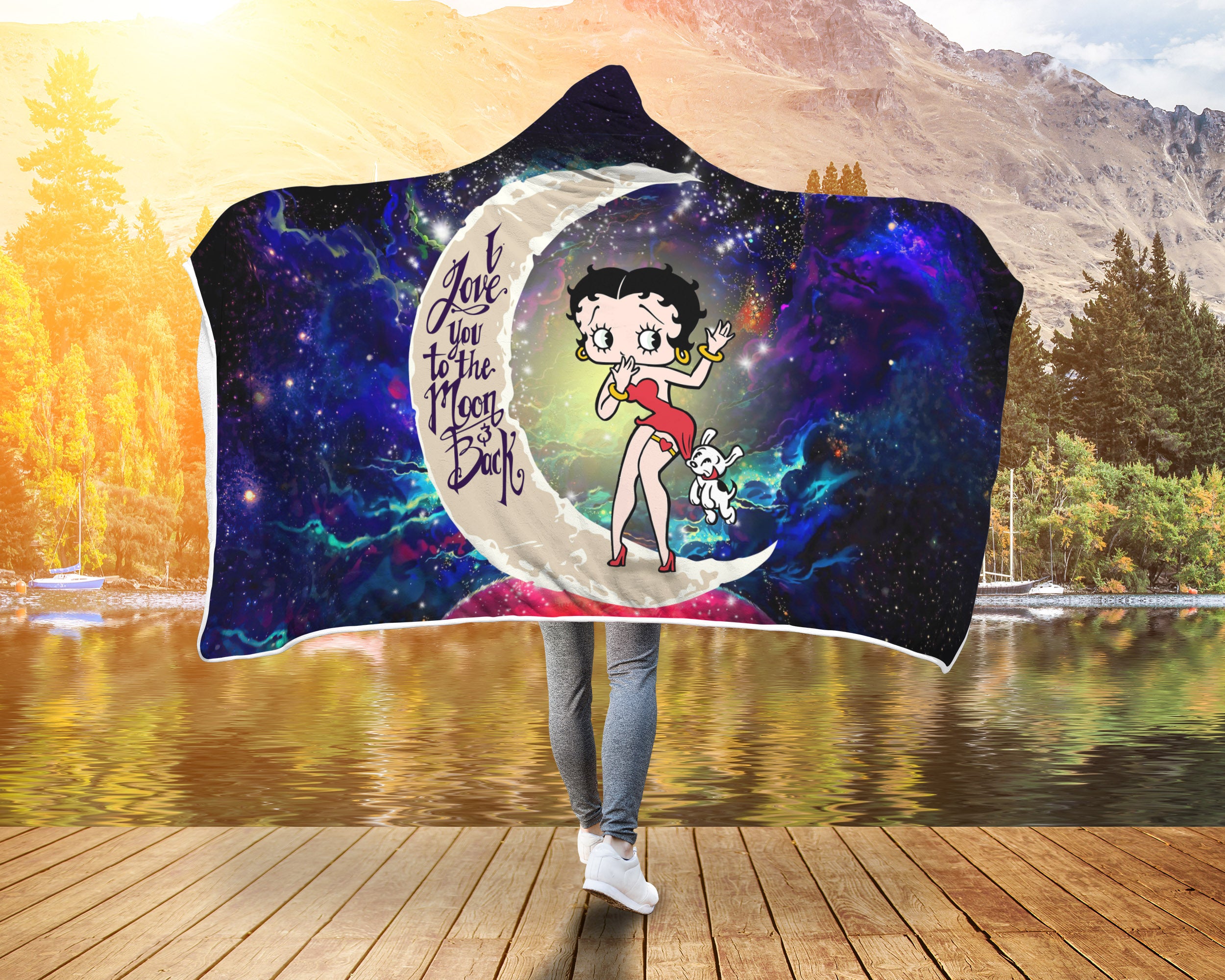 Betty Boop Love You To The Moon Galaxy Economy Hooded Blanket Nearkii