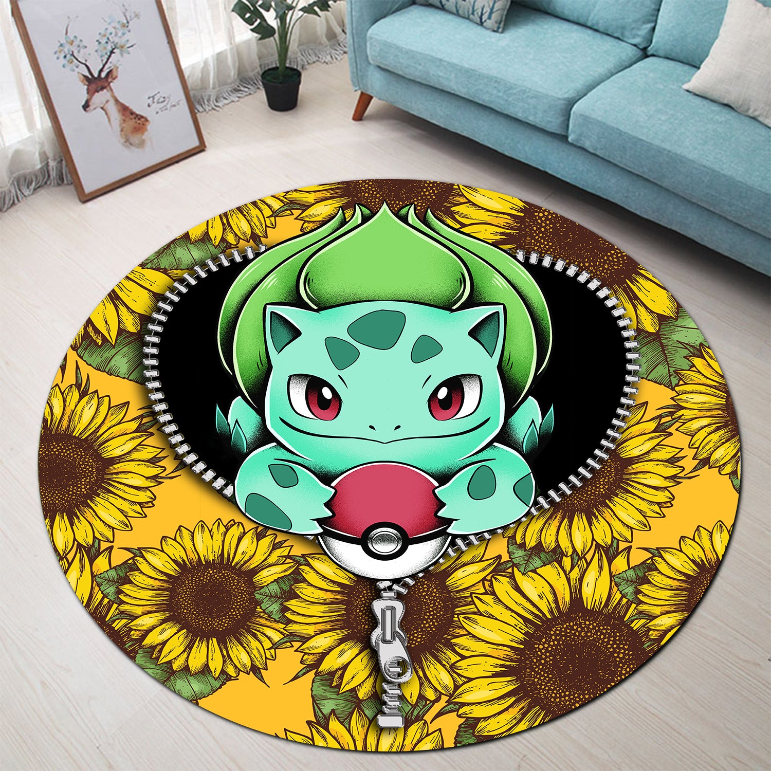 Bulbapedia Pokemon Sunflower Zipper Round Carpet Rug Bedroom Livingroom Home Decor Nearkii