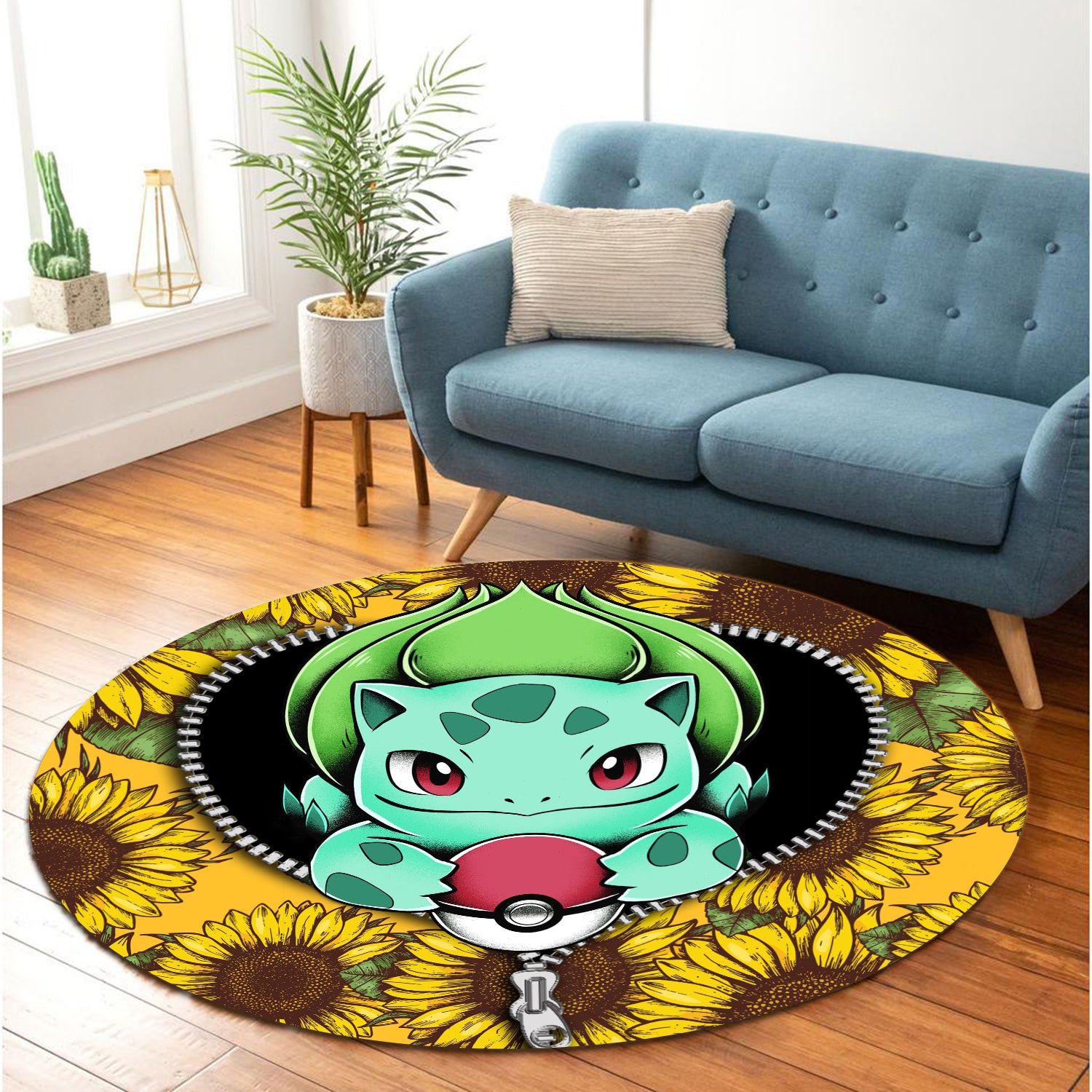 Bulbapedia Pokemon Sunflower Zipper Round Carpet Rug Bedroom Livingroom Home Decor Nearkii