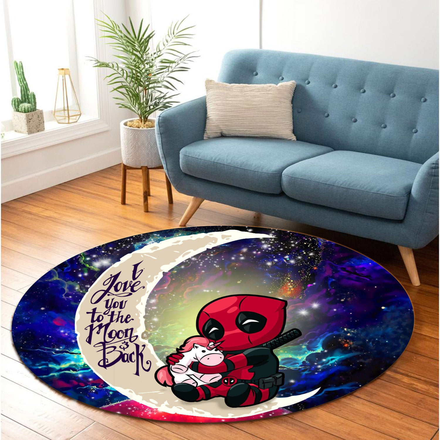 Chibi Deadpool Unicorn Toy Love You To The Moon Galaxy Round Carpet Rug Bedroom Livingroom Home Decor Nearkii