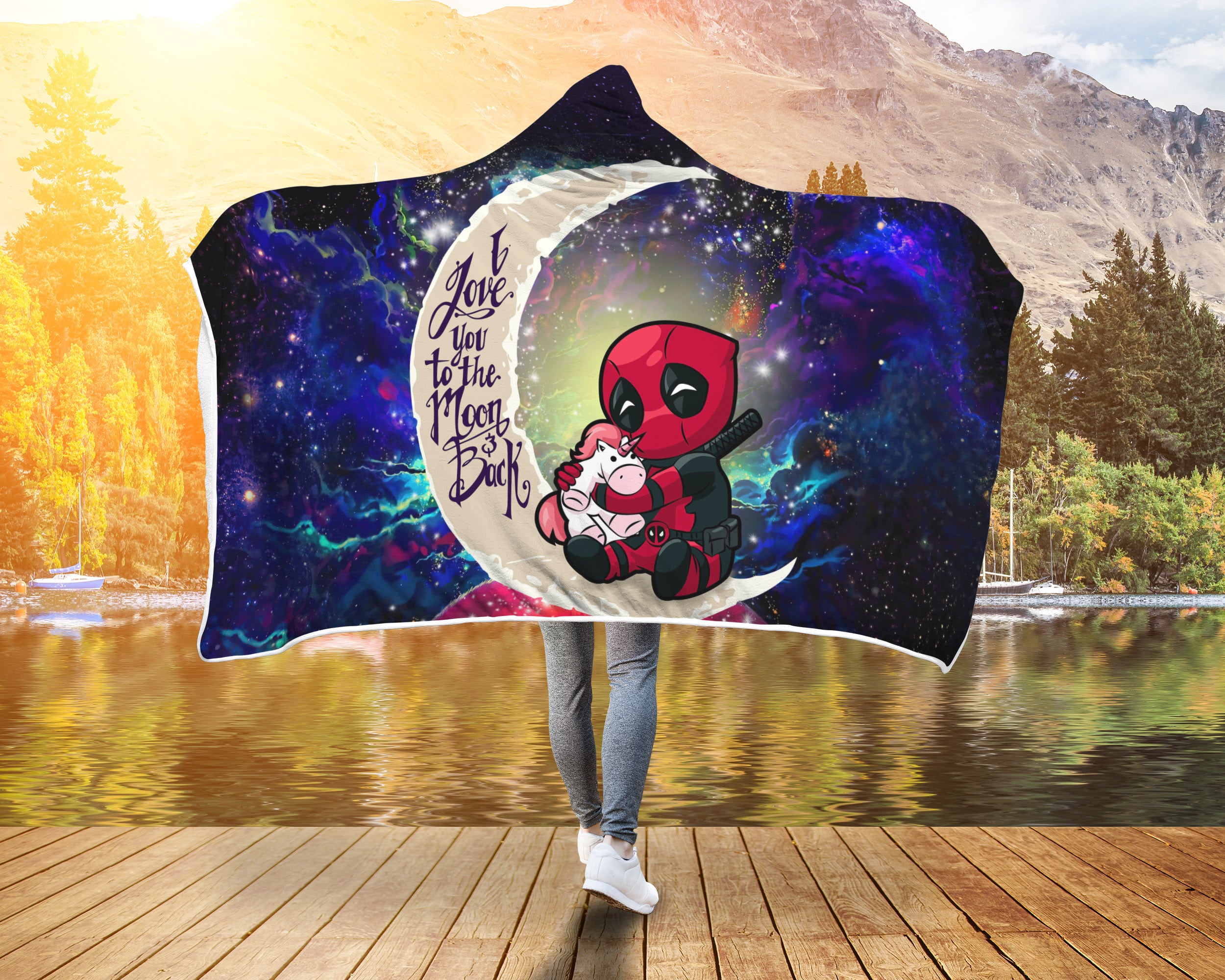 Chibi Deadpool Unicorn Toy Love You To The Moon Galaxy Economy Hooded Blanket Nearkii