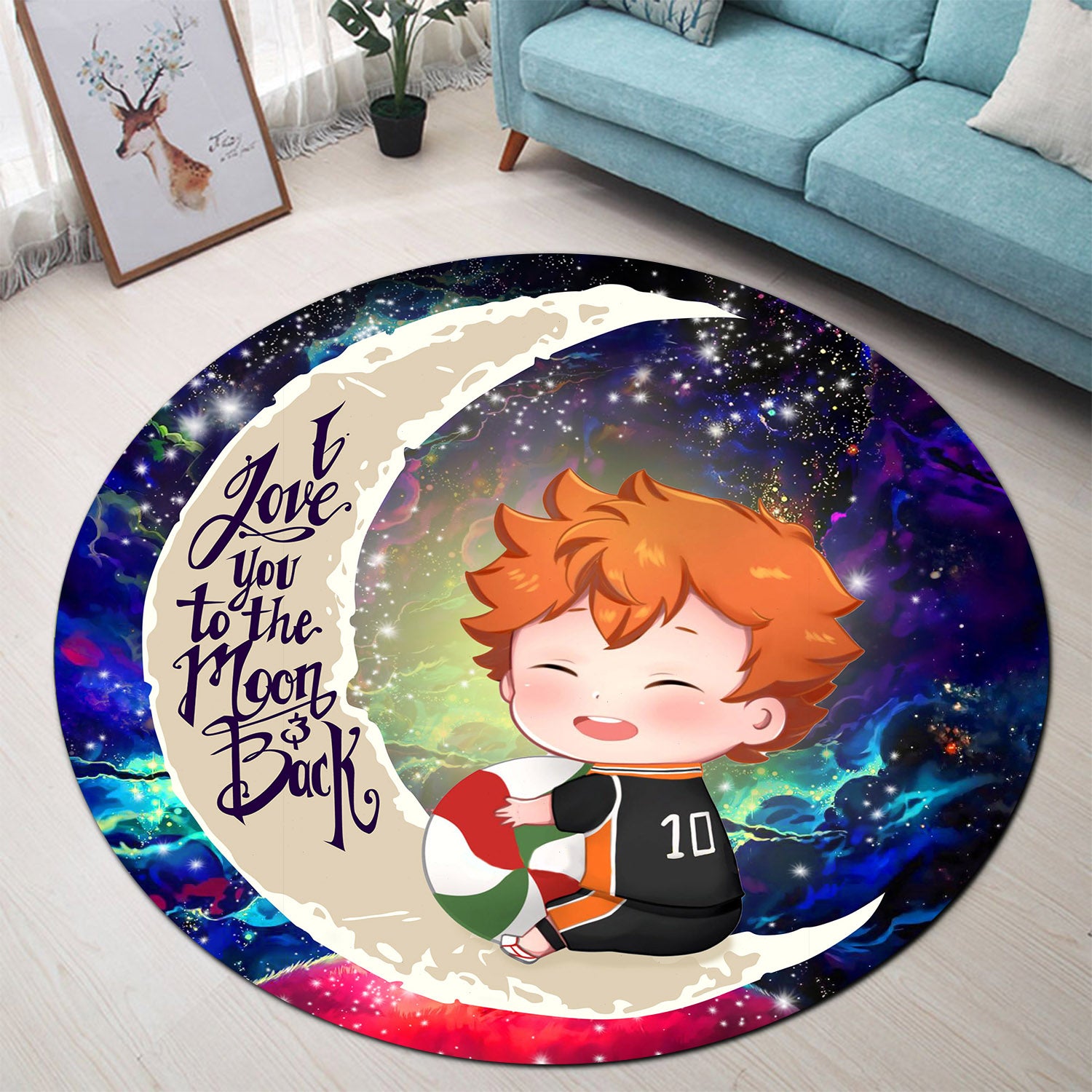 Cute Hinata Haikyuu Love You To The Moon Galaxy Round Carpet Rug Bedroom Livingroom Home Decor Nearkii