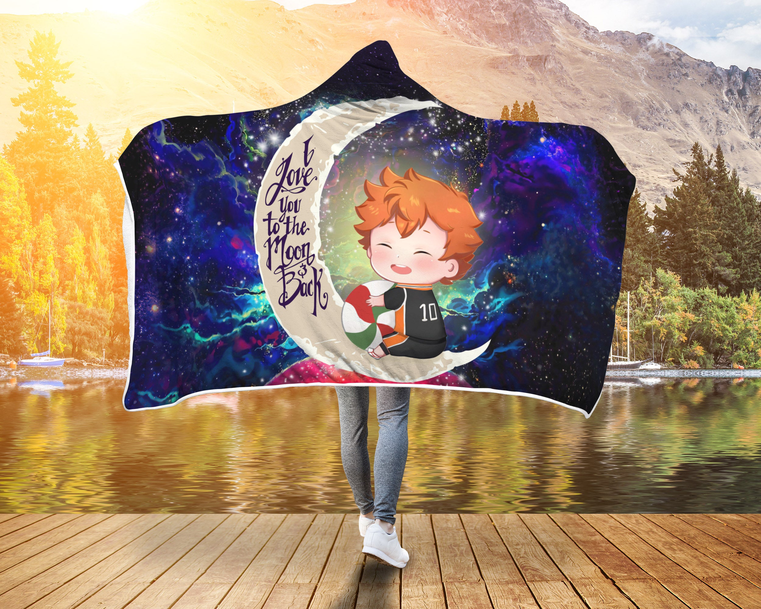 Cute Hinata Haikyuu Love You To The Moon Galaxy Economy Hooded Blanket Nearkii