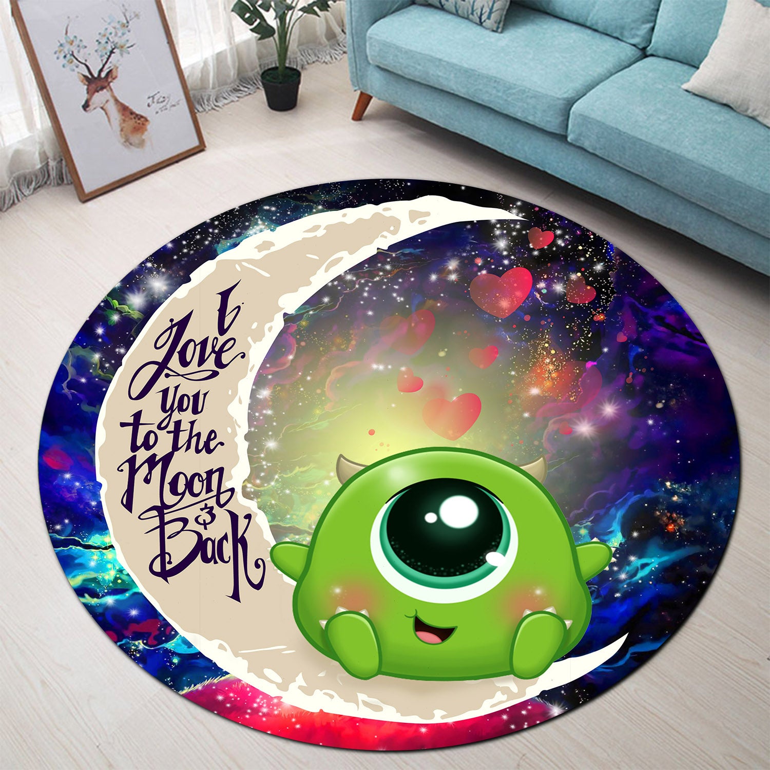 Cute Mike Monster Inc Love You To The Moon Galaxy Round Carpet Rug Bedroom Livingroom Home Decor Nearkii
