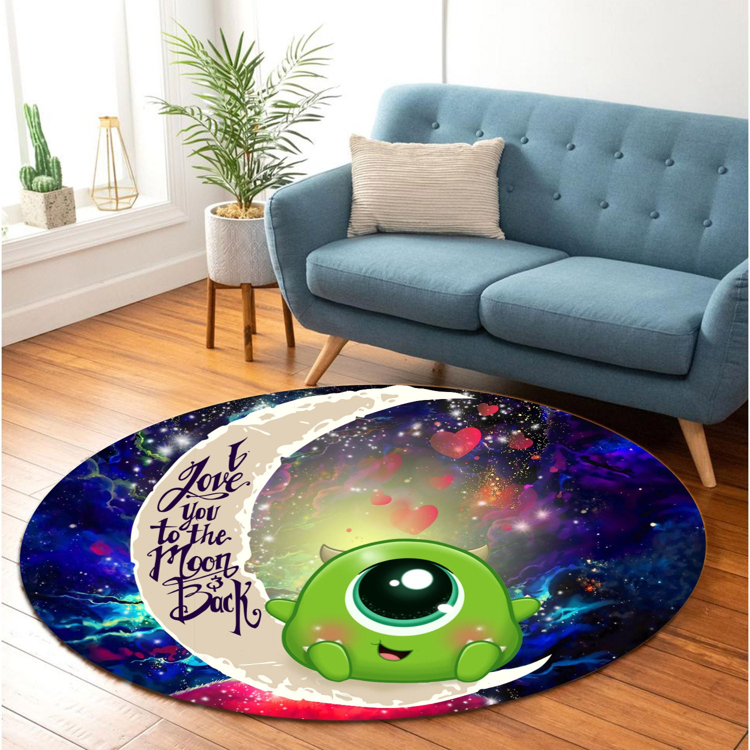 Cute Mike Monster Inc Love You To The Moon Galaxy Round Carpet Rug Bedroom Livingroom Home Decor Nearkii