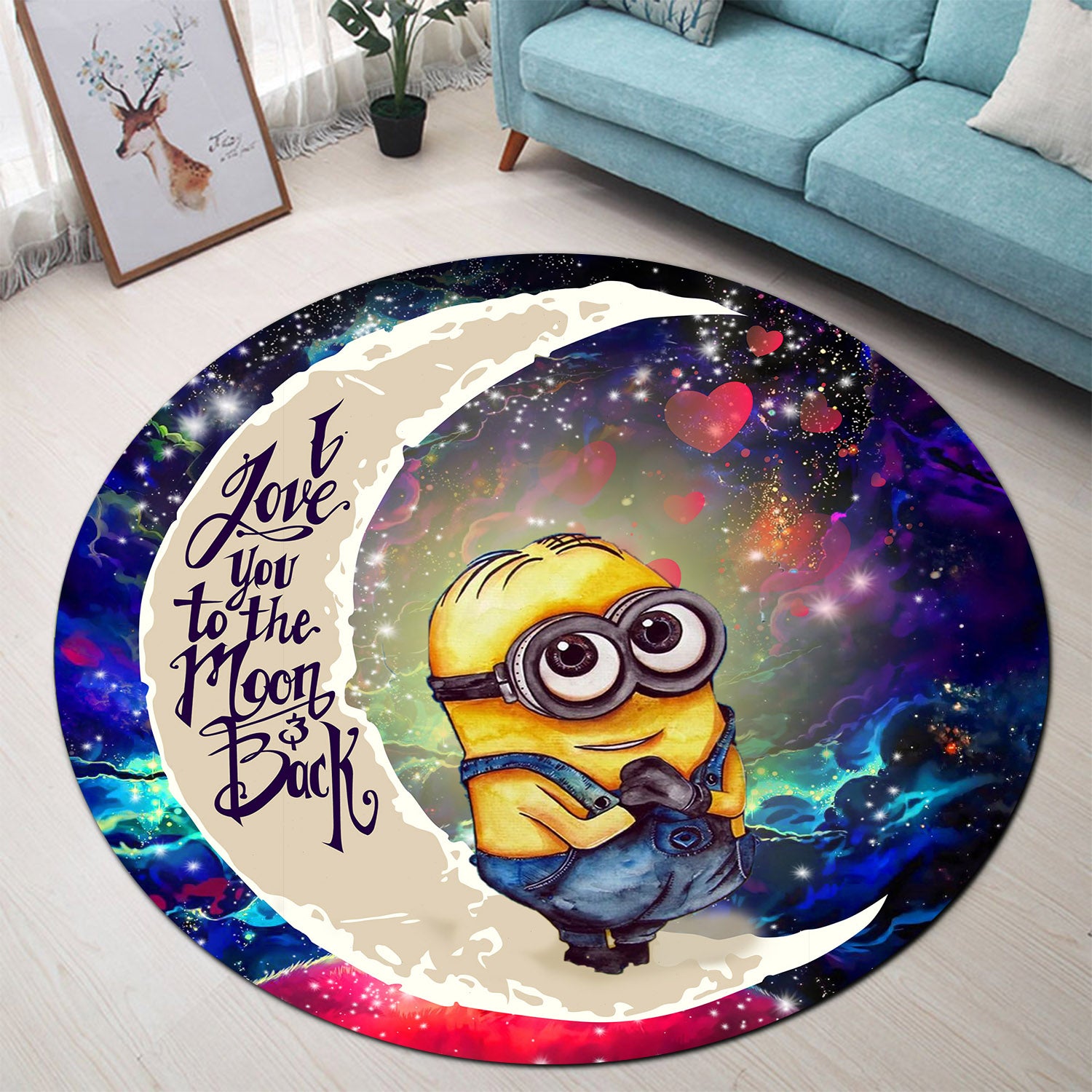 Cute Minions Despicable Me Love You To The Moon Galaxy Round Carpet Rug Bedroom Livingroom Home Decor Nearkii